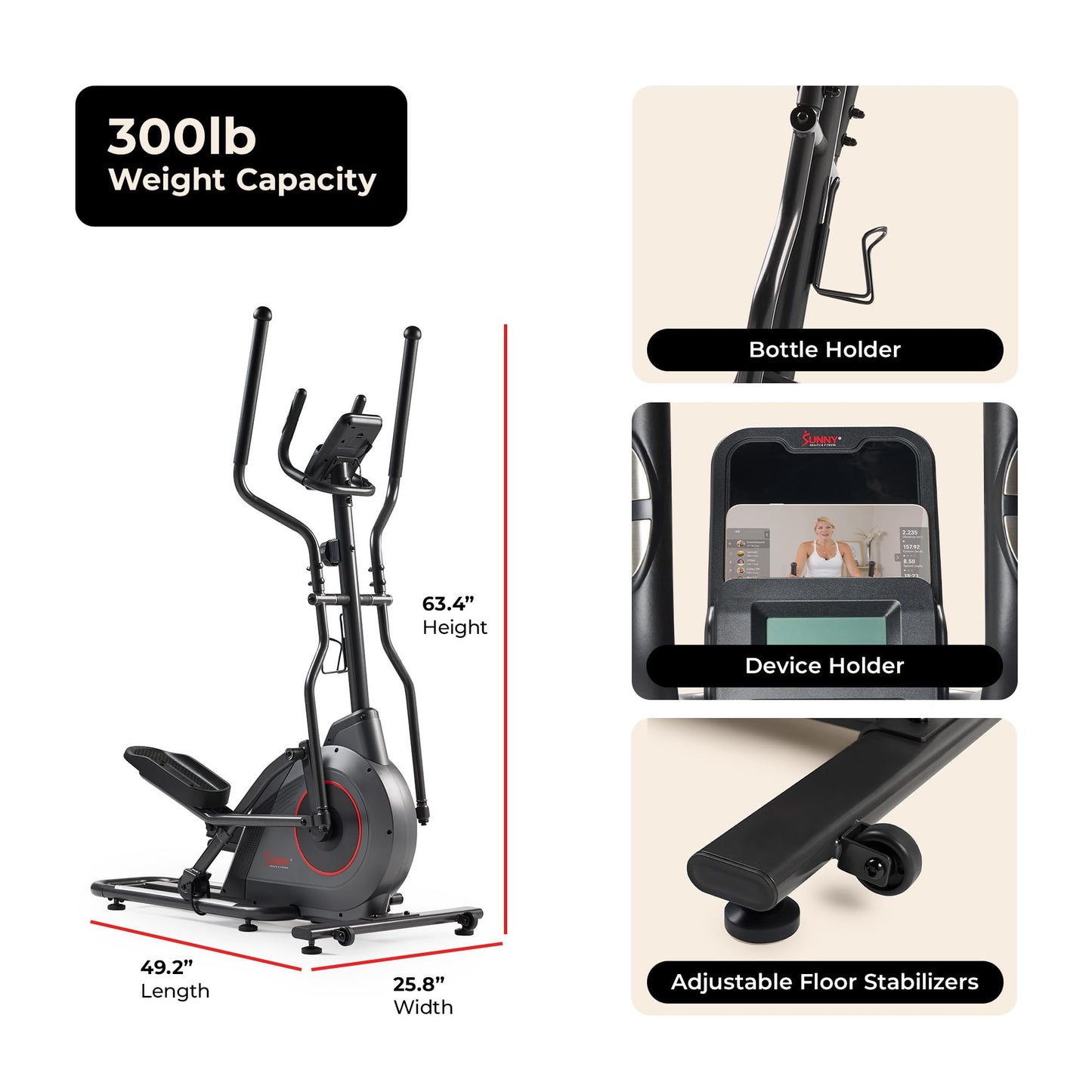 Sunny Health & Fitness Upright Elliptical Exercise Machine with Pulse Sensor for Full Body Cross Training Exercise Cardio Machine for Home, Optional Long Stride via Bluetooth and SunnyFit App Access