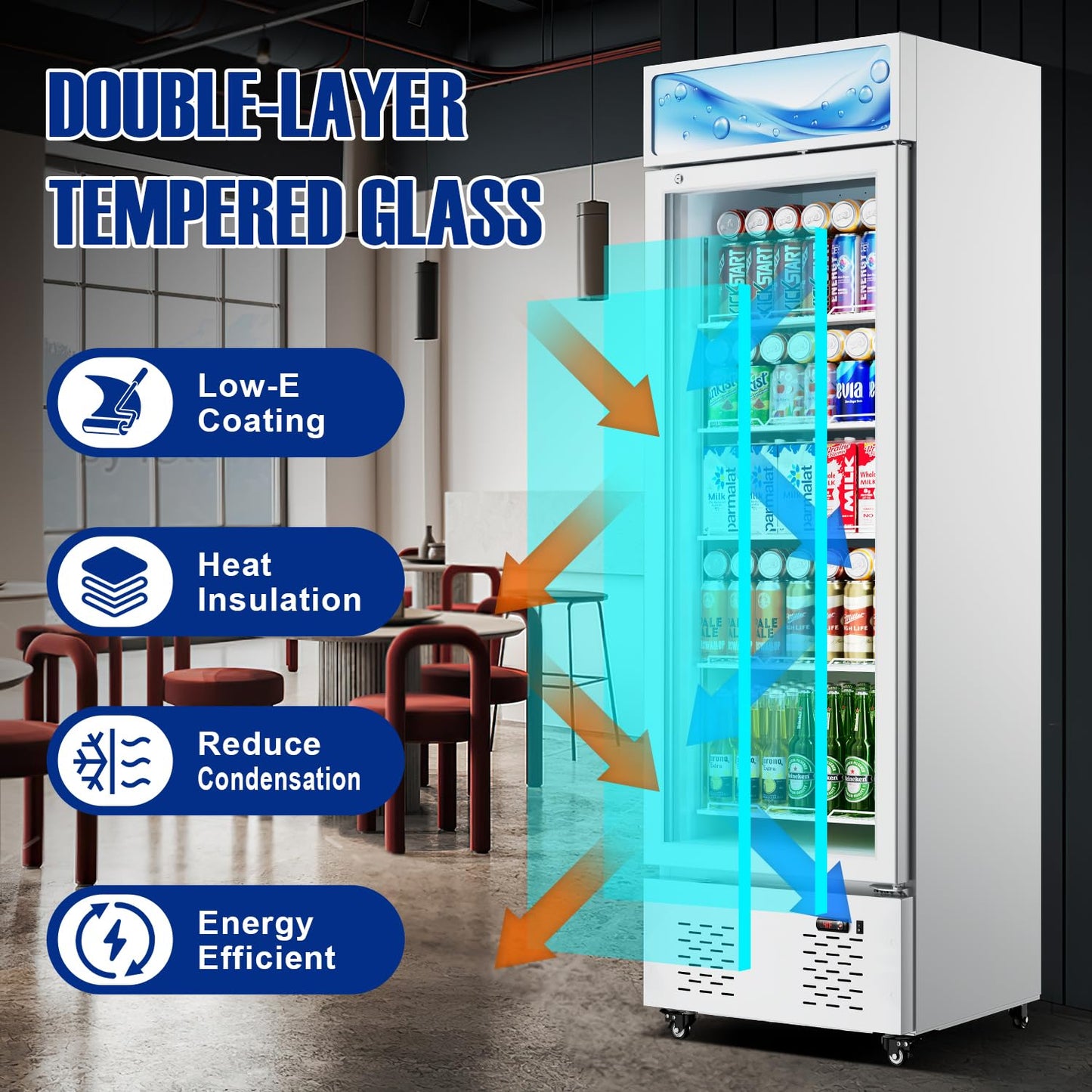 ECEVT 11 Cu.Ft Commercial Beverage Refrigerator Glass Door Drink Cooler with Soft Light and 5 Shelves, Display Refrigerator for Restaurant Store Cafe Bar, White
