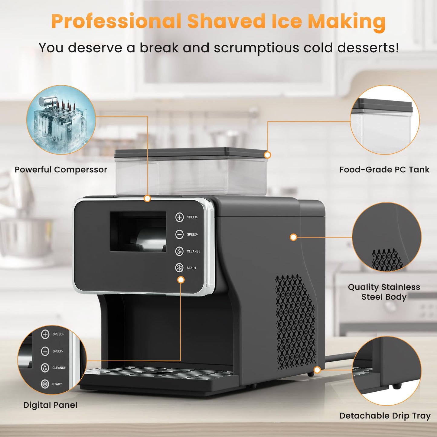 Snowflake Ice Machine, 180W Multi Shaved Ice Maker Machine, Ice Cream Maker for Home, Bar, Office, 0.6L/21 Ounce Slushie Maker, Homemade Shaved Ice, Slush, Milkshakes, 30s Fast Cooling