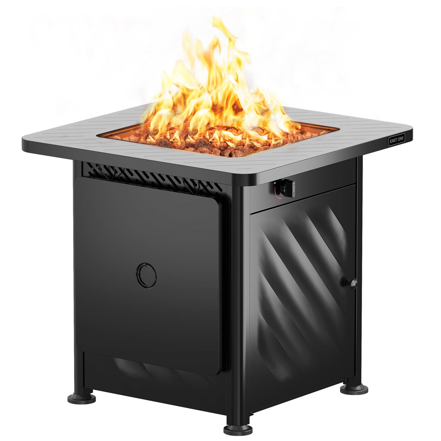 East Oak 28” Outdoor Propane Fire Pit Table | 52,000 BTU Gas Fire Pit for Outside with Easy-Hook Lid, Mesh Pocket & Lava Rocks | CSA Certified | Ideal for Patio, Garden & Backyard | Black
