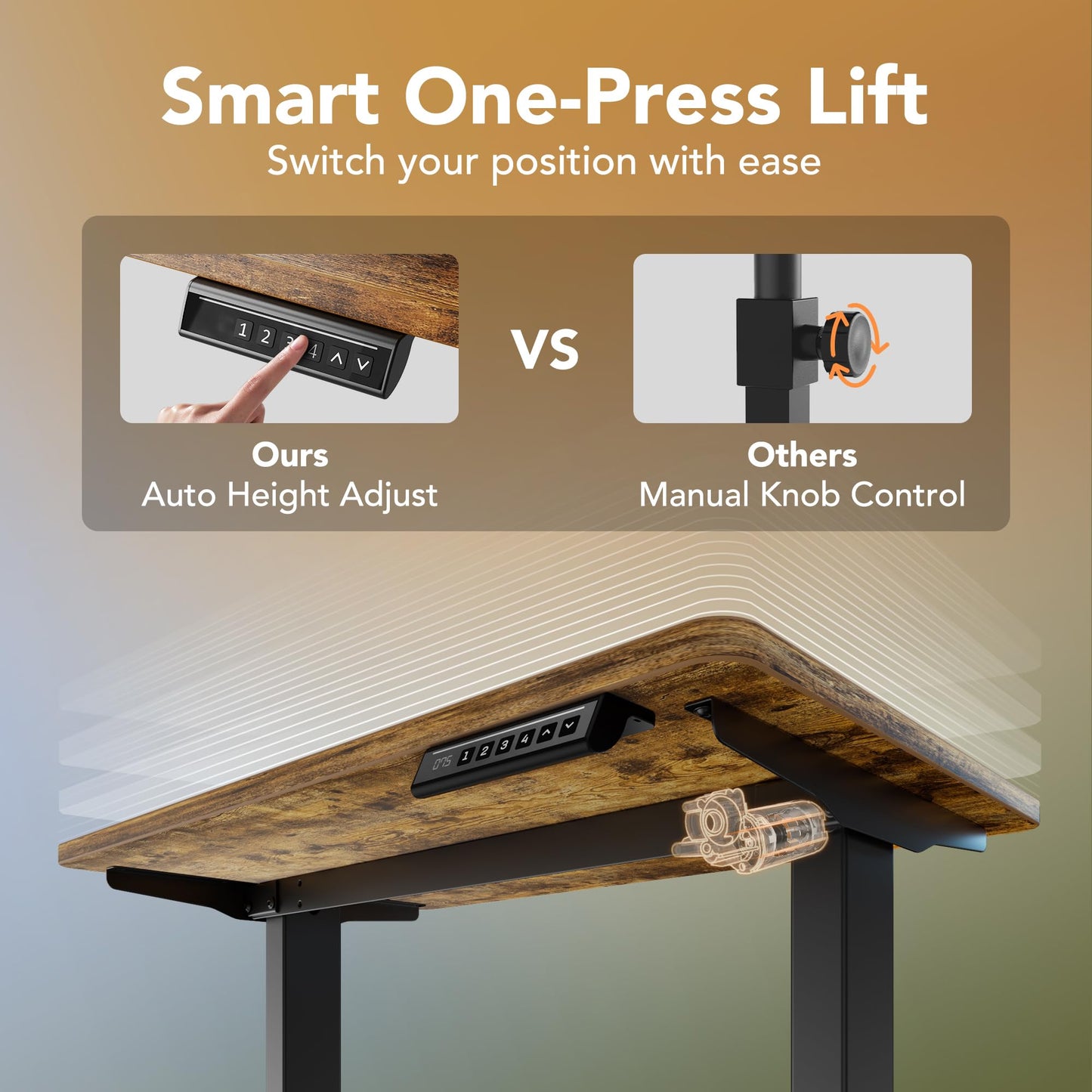 HUANUO Electric Standing Desk,48" x 24" Height Adjustable Desk, 4 Memory Height Settings, Sit to Stand Up Desk for Home Office, with Headphone Hook, Cable Manager, Vintage Brown