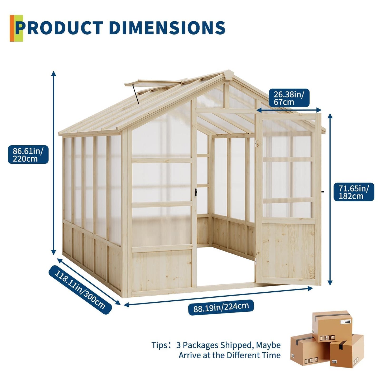 Wooden Greenhouse 8x10 FT, Heavy Duty Greenhouses with Lockable Door and Polycarbonate Panel for Outdoors, Wood Frame & Adjustable Vent, Large Walk-in Greenhouse for Gardens Yards Outside, Light Brown