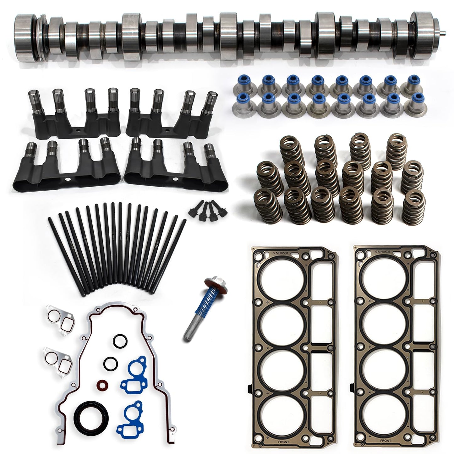 BTSCAR Sloppy Stage 2 Camshaft Kit Fit for Chevrolet GMC 1997-2013 4.8L 5.3L 5.7L 6.0L LS1, LS2, LS6, LQ4, LQ9, LM7 LS Cam Kit Gen Ⅲ/Ⅳ, Includes Head Gasket, Lifters, Gasket, Springs, Pushrods