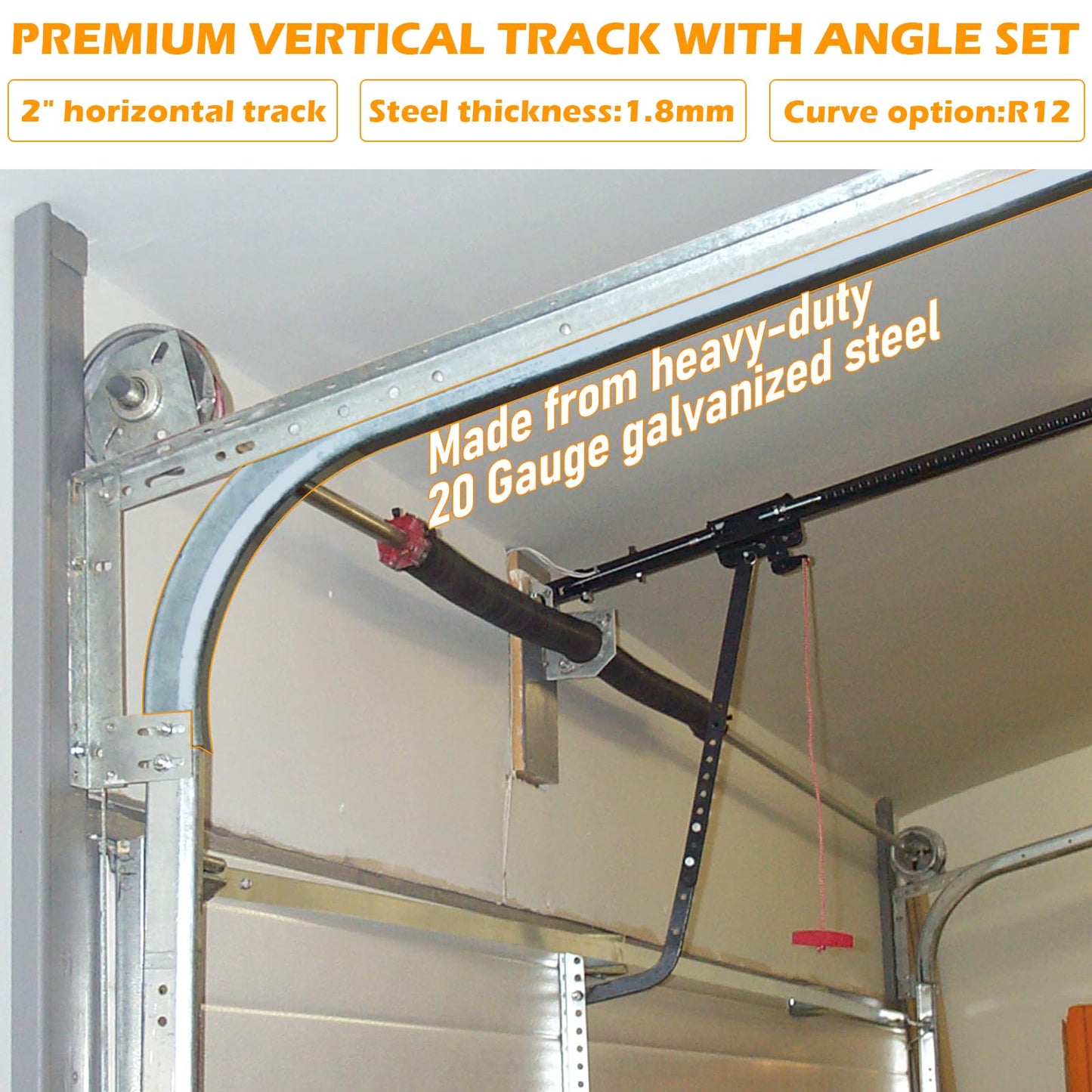LAJIAOZ Garage Door Horizontal Tracks Pair, 12" Radius Curved Tracks for 7ft High Garage Doors, Heavy Duty 2" Roller System Track Set, Residential & Commercial Replacement Parts(Left/Right, TL=8.5FT)