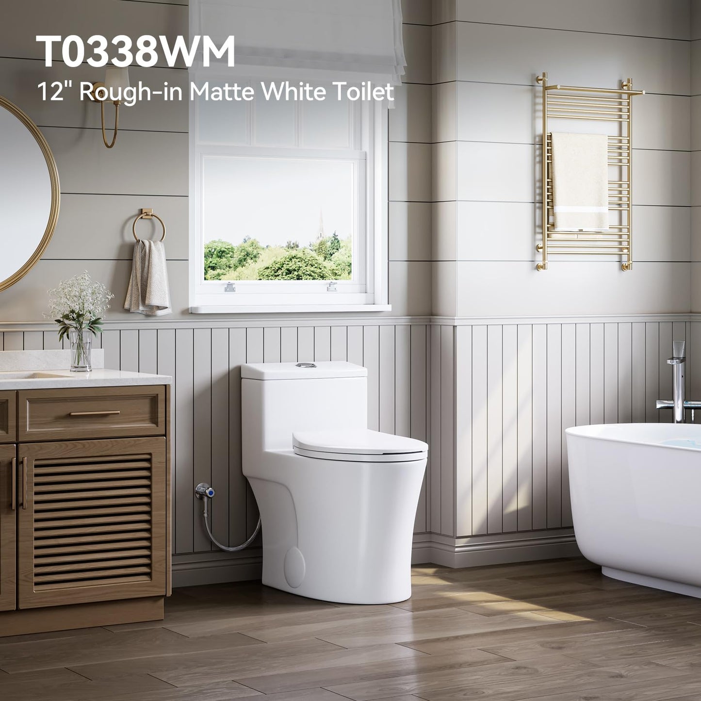 HOROW T0338WM Elongated One Piece Toilet Matte White, ADA Toilet 17.3" with Comfort Chair Height Seat, 0.8/1.28 GPF Powerful Dual Flush Toilet for Bathroom, 12" Rough-in Skirted Toilet Bowl