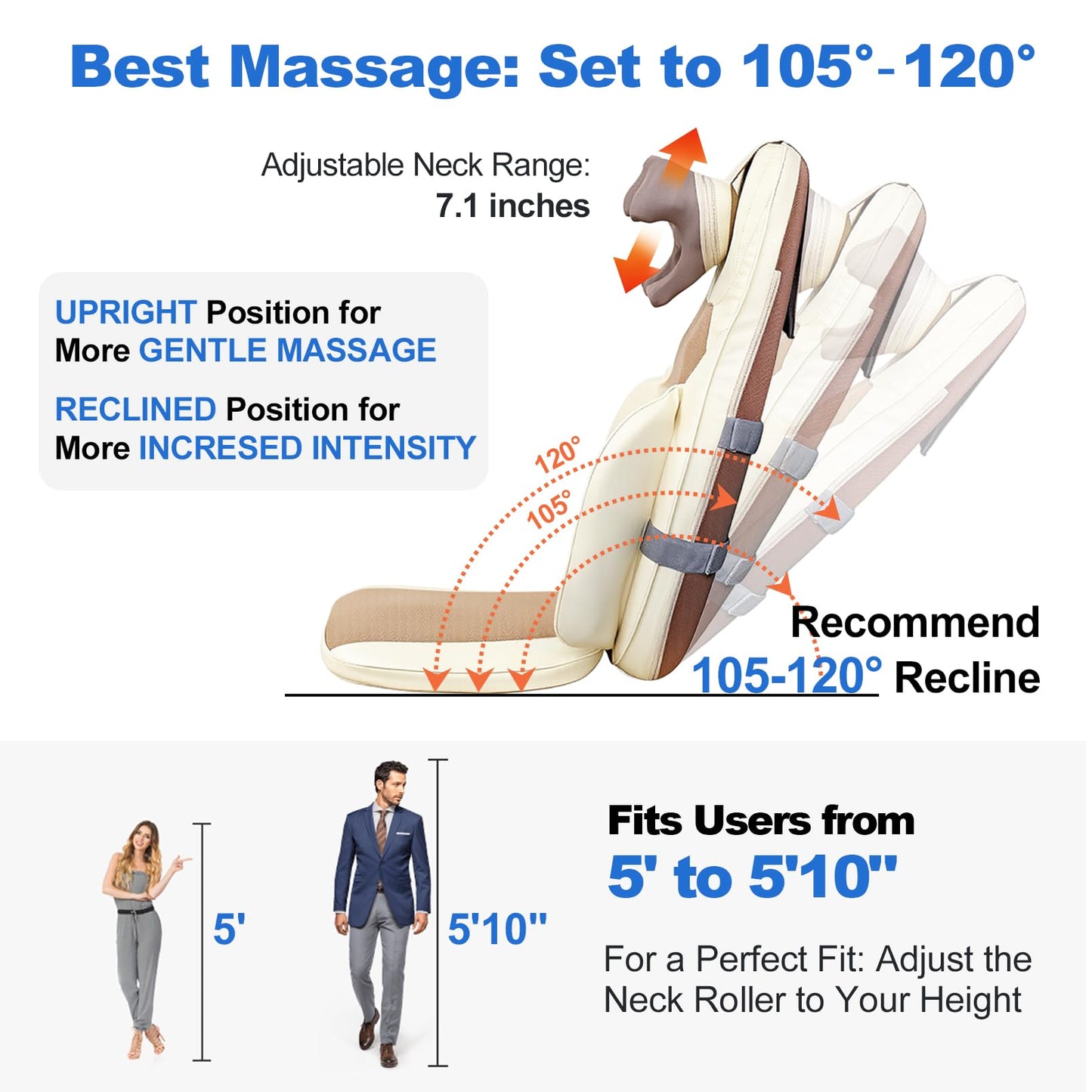 BWPIWPR Shiatsu Massage Cushion for Neck and Back with Heat - 4D Kneading, Vibration for Relief Muscle Tension, Dual-Neck Design, Adjustable Intensity and Height for Office Chair, Home Use, Navy Blue