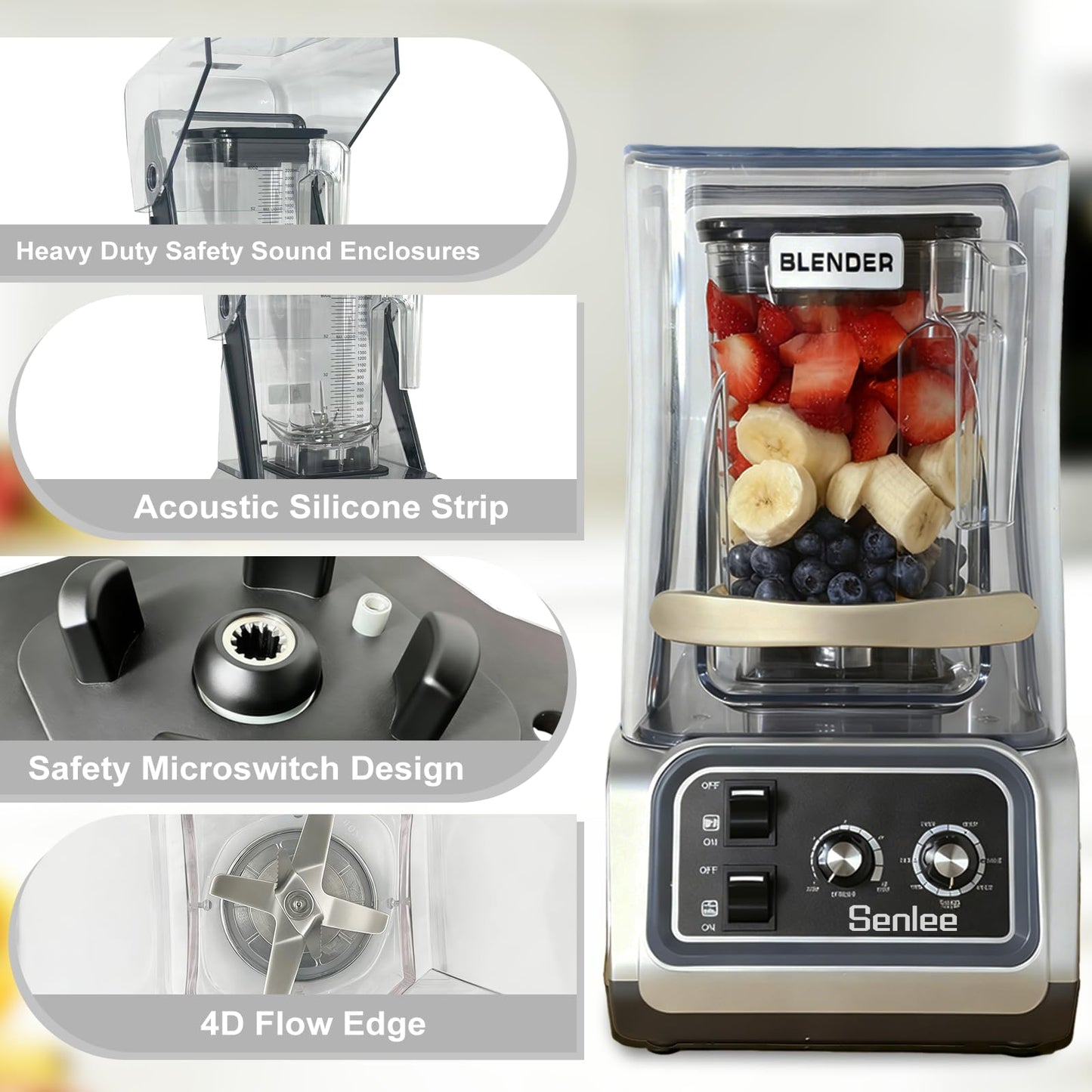 Commercial Blender for Smoothies 2200W With Quiet Shield,80oz BPA-Free Pitcher for Shakes,Self-Cleaning & Ice Crush Pro,6-leaf Stainless Steel Blade,Smoothie & Shake Maker for Restaurants, Kitchens