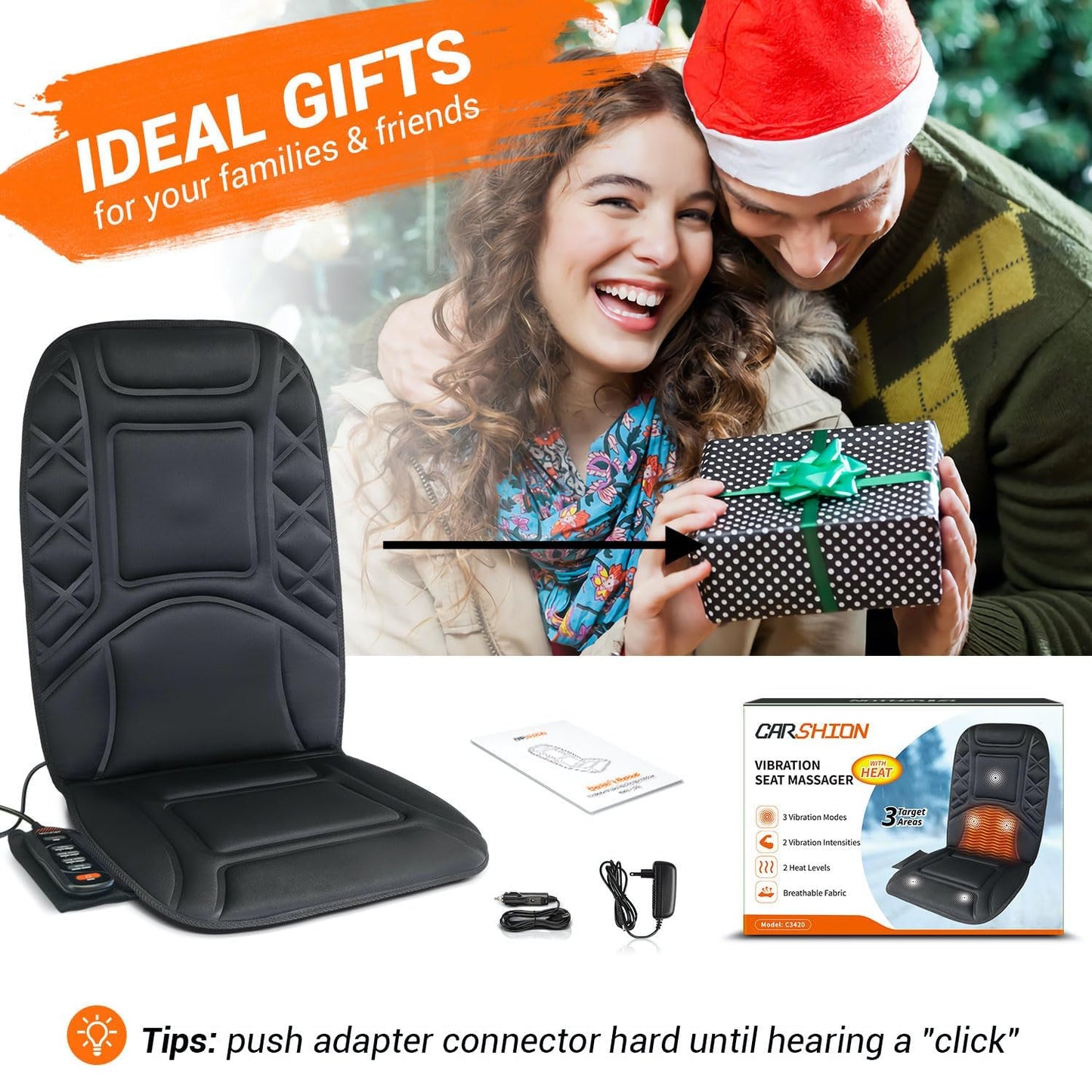 CARSHION Back Massager with Heat,Heated Seat Cover Cushion with 5 Vibrating Massage Nodes & 2 Heat Levels Massage Chair Pad for Pain Relief Home Office Use