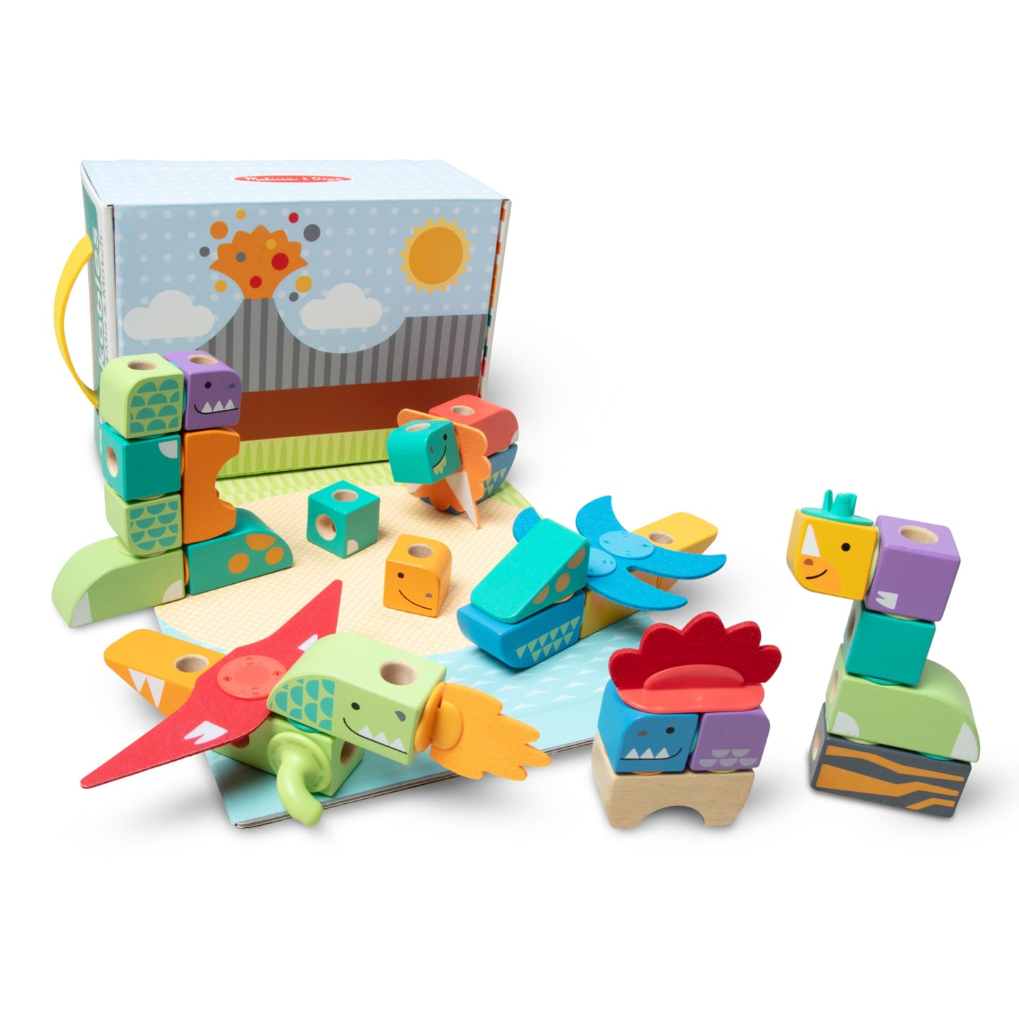 Melissa & Doug Blockables™ Dinosaur Snap and Play, Mix and Match Connectable Wooden Building Blocks Play Set Toy for Preschool Boys and Girls (69 Pcs) - FSC Certified