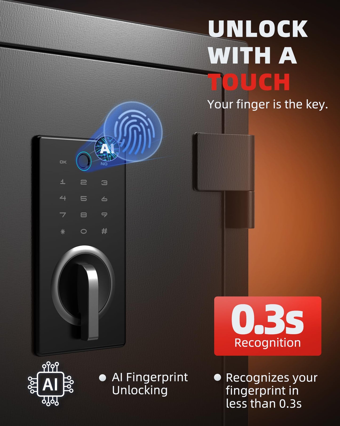 DAYI Fireproof Safe, 3.0 Cubic Feet Biometric Fingerprint Fire Proof Safes Box for Home Documents Money, Digital Touchpad Security Safe Dual Alarm System - DY-60FP