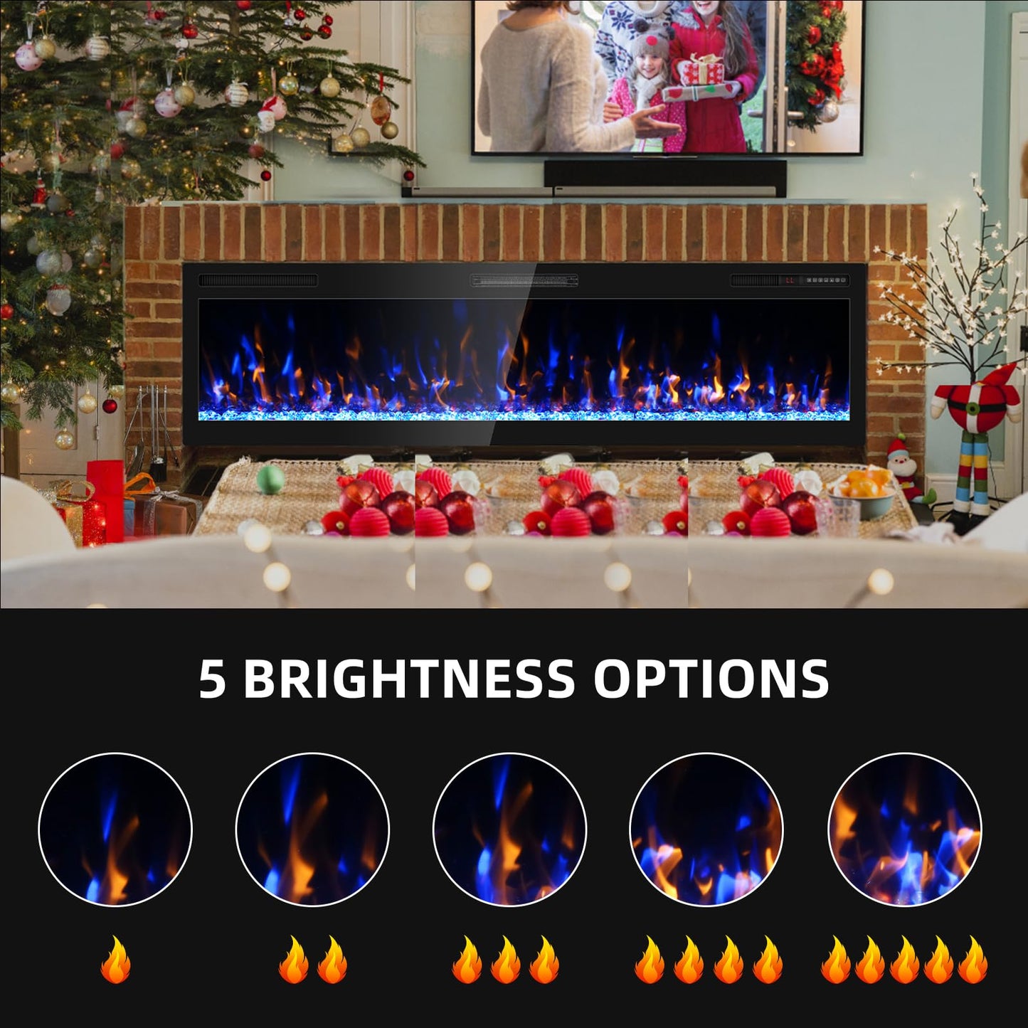 68 inch Electric Fireplace Inserts and Wall Mounted with Remote Control & Touch Screen 1500W Fireplace Heater Ultra Narrow Frame