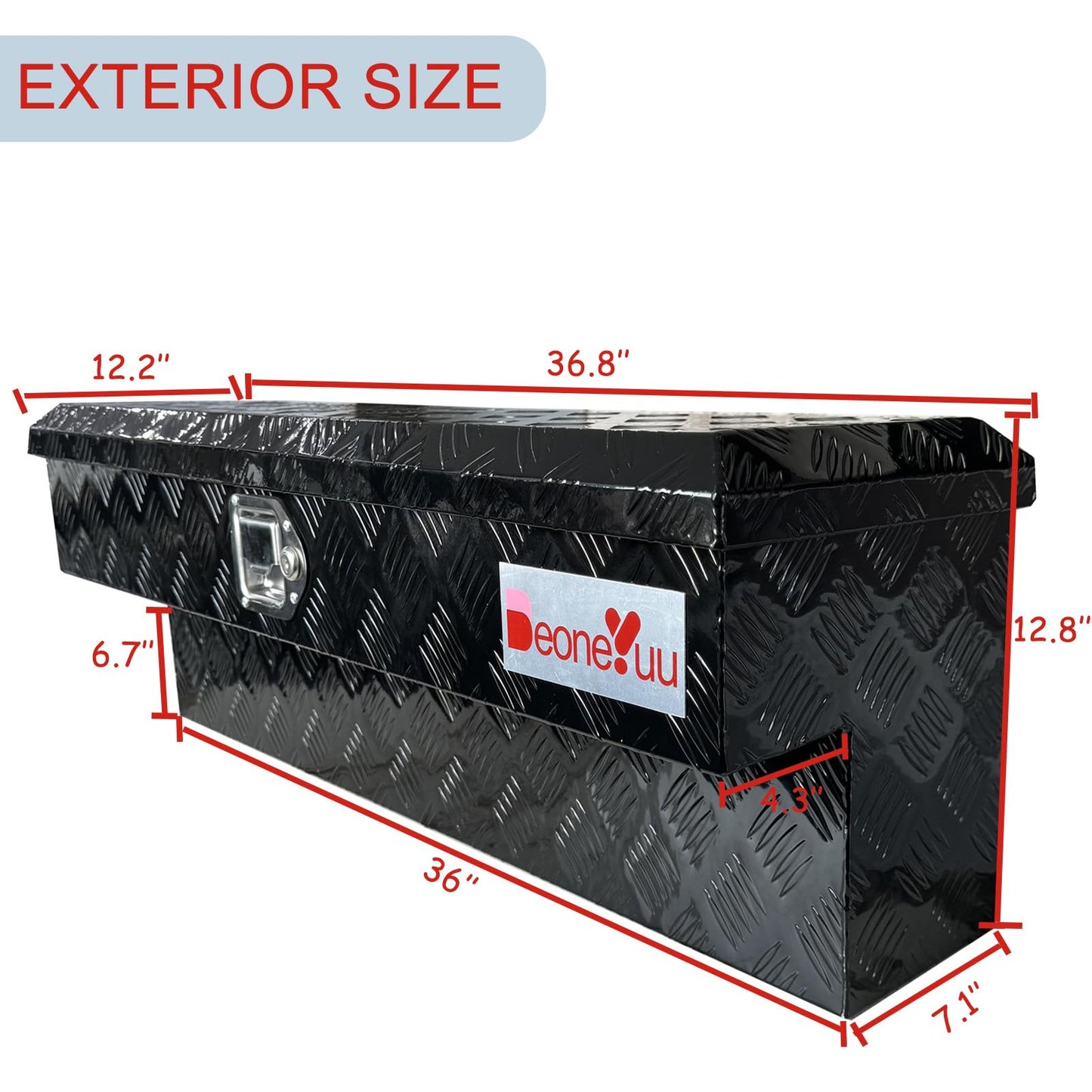 BeoneYuu Aluminum 36 Inch Side Mount Tool Box Black Pickup Truck Bed Storage with Weather Strips (Black)
