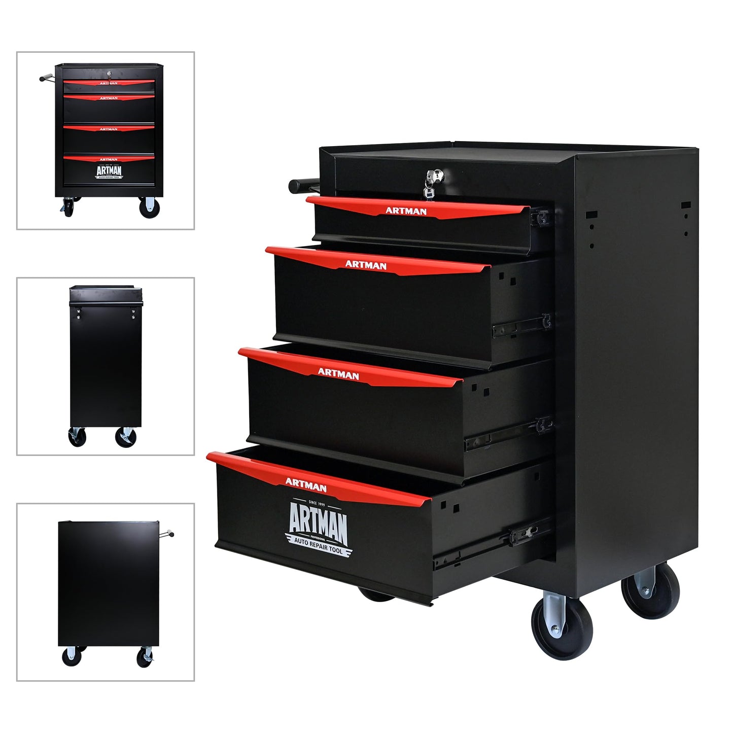 RYH 4-7 Drawers Rolling Tool Chest - 13" D x 20.9" W x 30.5" H Heavy Duty Mobile Tool Cart with Locking Wheels & Ball Bearing Drawers, Garage Tool Storage Cabinet (Black, 4 Drawers)
