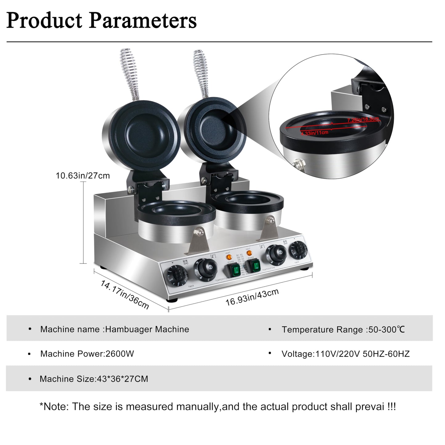 Ice Cream Burger Maker, double UFO Burger Maker, Ice Cream Filling Waffle Maker, Hamburger Waffle Maker Sandwich Press Non-stick Panini press waffle machine 2600W Gelato Panini Press machine