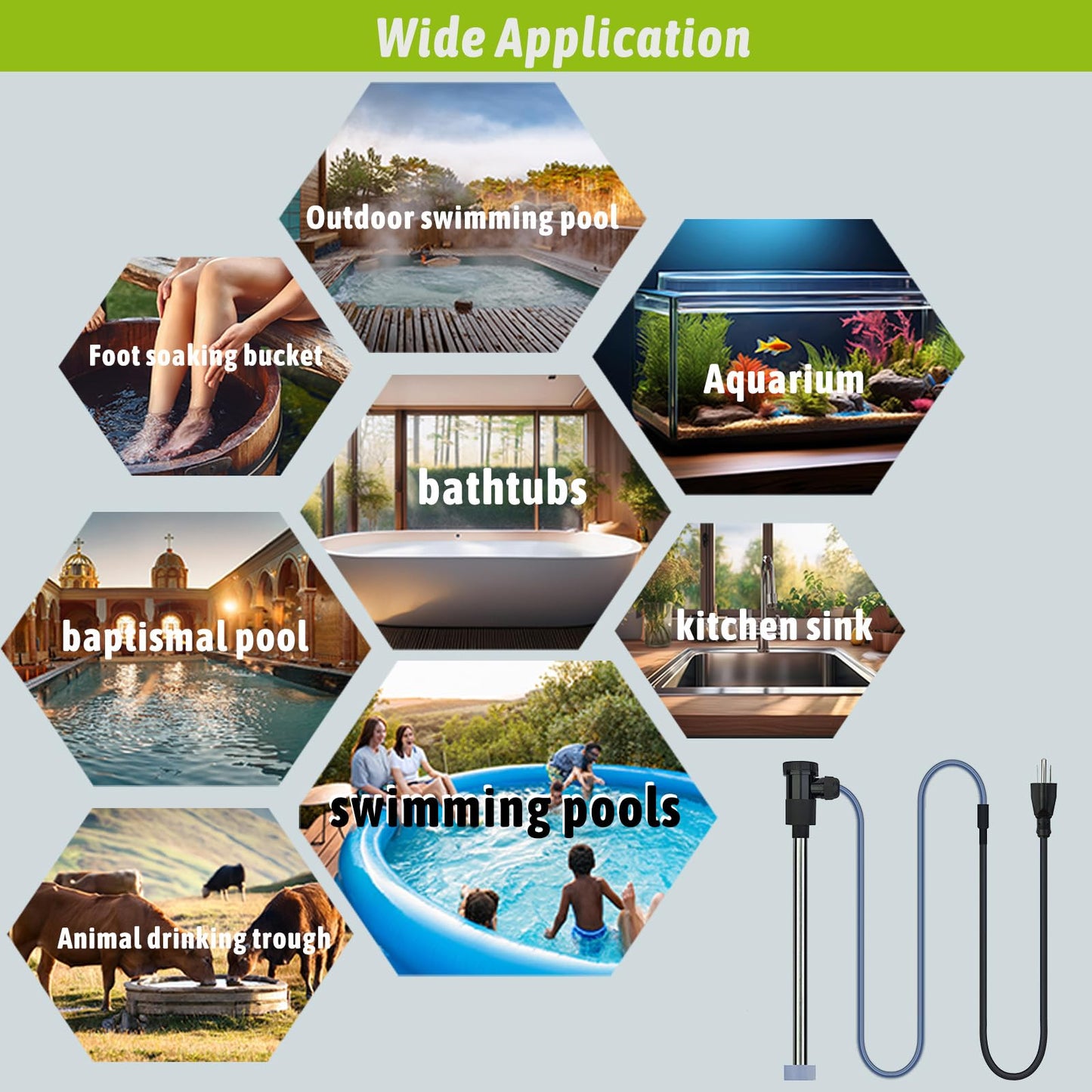 LINGLONGTEMP 2000W Submersible Immersion Water Heater for Hot Tub & Pool – Portable Electric Heater with Temp Control & WiFi Timer for Above Ground Pool, Inflatable Pool, Sap, Bathtub, & Baptism Pool