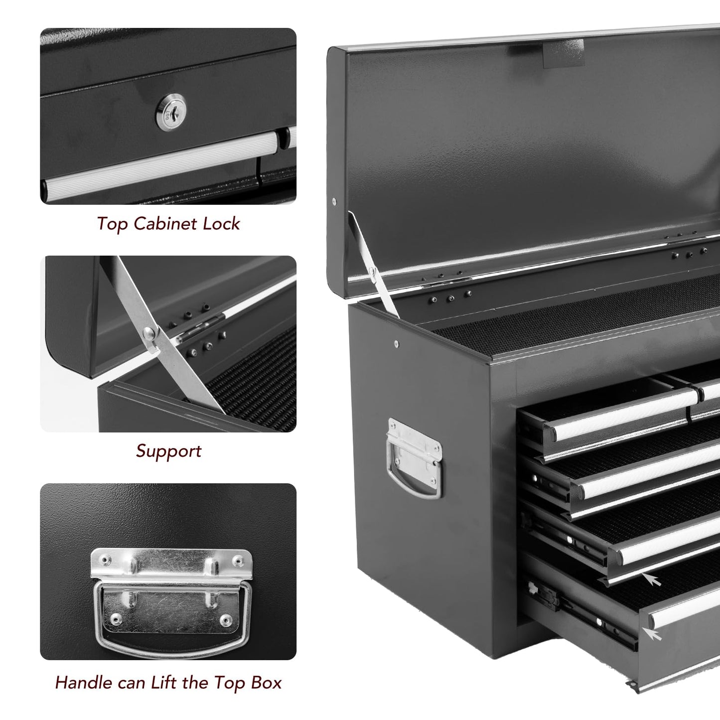 WAYTRIM 8-Drawer Rolling Tool Chest, Tool Storage Cabinet, Detachable Organizer Combo, Side Hooks & Drawer Liners, w/Wheels Lock & Key, Tool Storage Organizer Box for Garage, Repair Shop (Black)