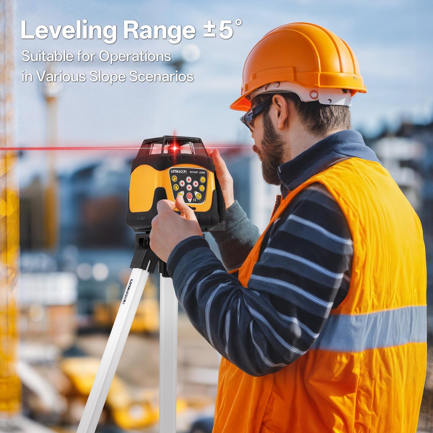 Self-Leveling Rotary Laser Level Kit, Class II ≤ 5 mW Red Laser, 2000 ft Range with Receiver, ±1/8" Accuracy at 100 ft, IP66 Waterproof, Includes Tripod & Grade Rod