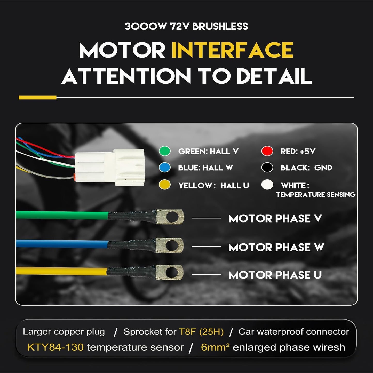 Kunray Electric DC Motor 72V 3000W Motor, Electric Scooter Brushless Motor Max Speed 6700rpm, Electric Dirt Bike Motor Engine, Go Kart Electric Motor with Temperature Sensing