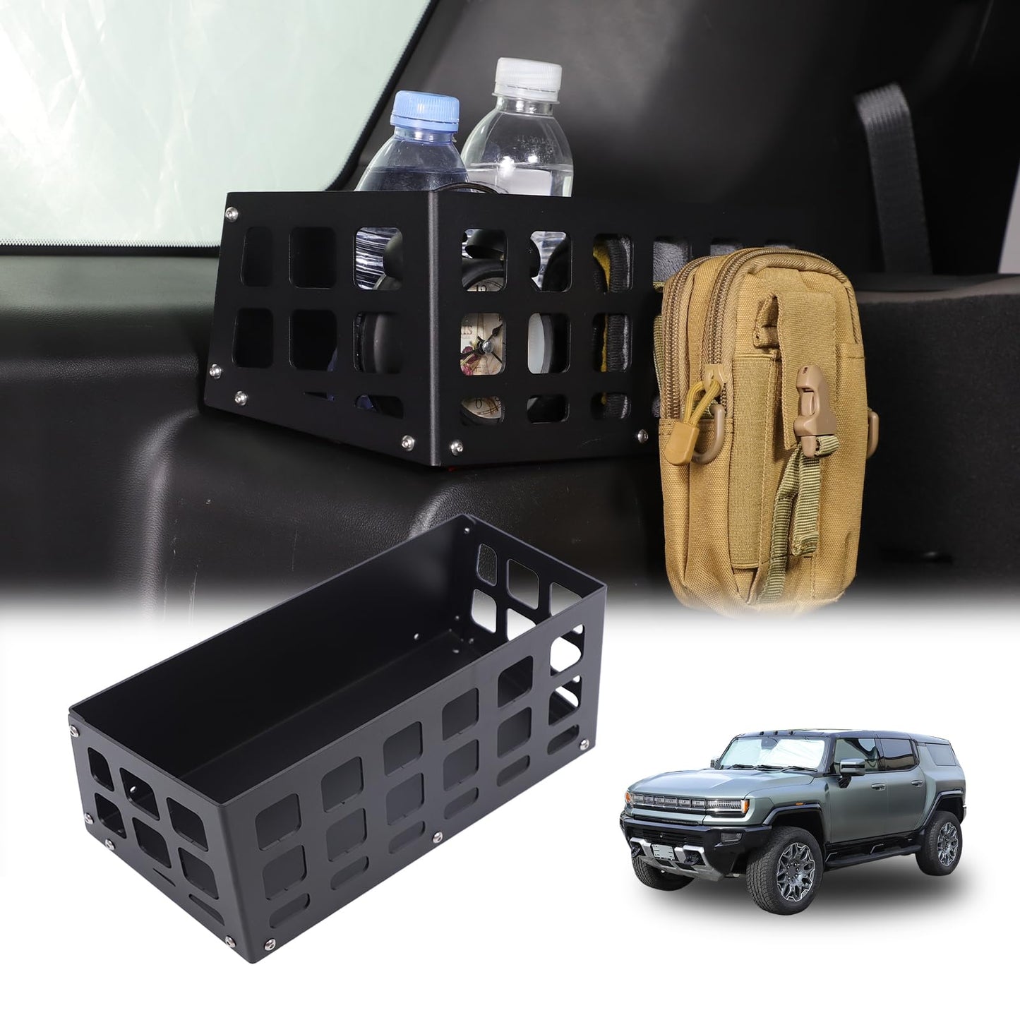 Suetlcoity Aluminum Rear Trunk Cargo Organizer Compatible with 2024 2025 2026 Hummer EV Accessories Trunk Storage Management System Rack Modular Storage Box Basket (Left Side-Black)