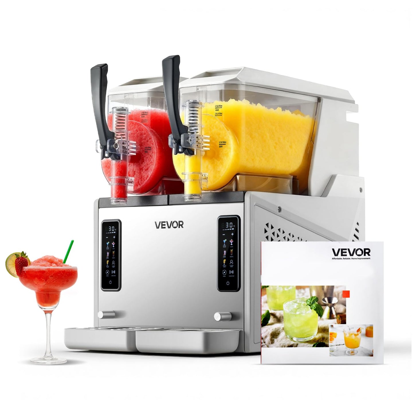 VEVOR Slushie Machine, 3L/100oz x 2 Tank Slushy Machine for Home, No Ice Needed Frozen Drink Maker, Margarita Maker with Self-Cleaning, for Frozen Margaritas, Frappés, Milkshake & More