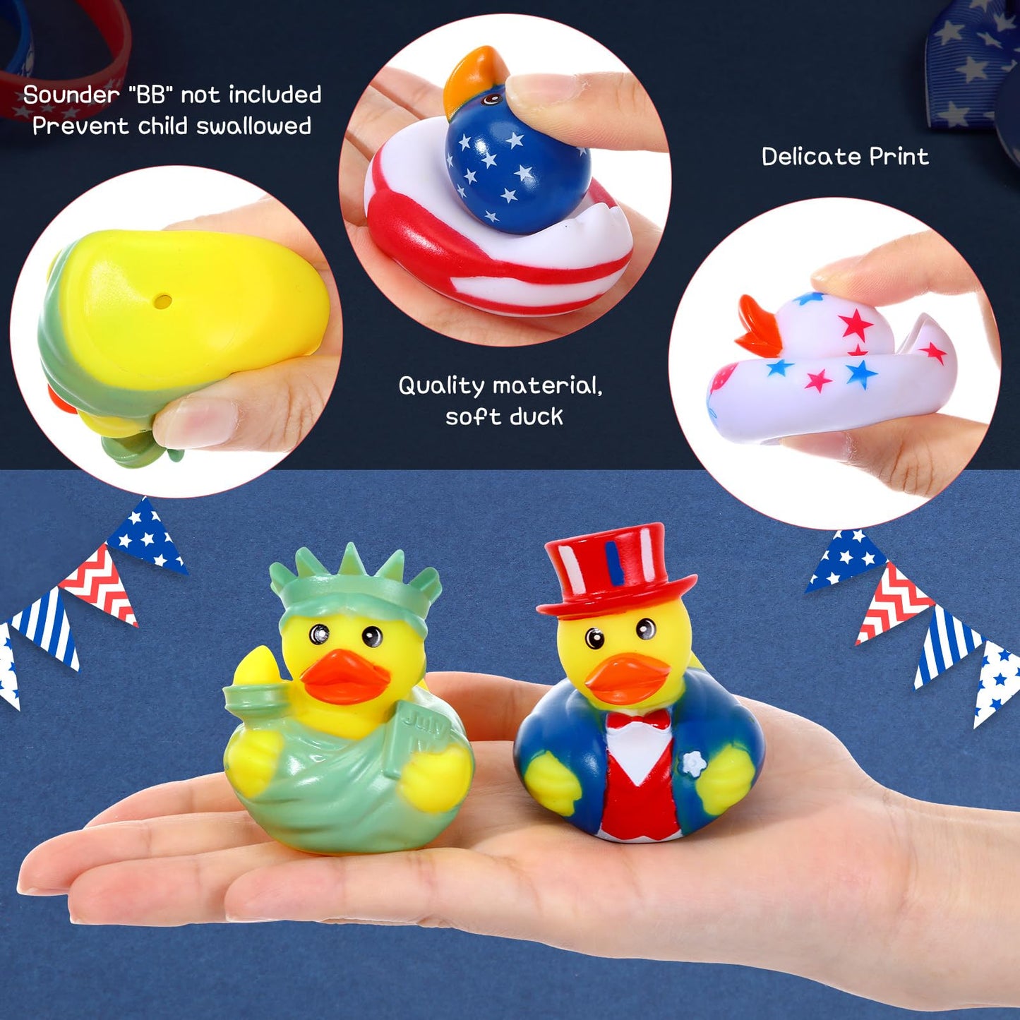 Jerify 72 Pcs 2 Inch Patriotic Rubber Ducks Summer Small Shower Float Rubber Ducks Star Rubber Ducky for Bath Birthday Gifts Baby Showers Beach Pool 4th of July Independence Day (Stylish)