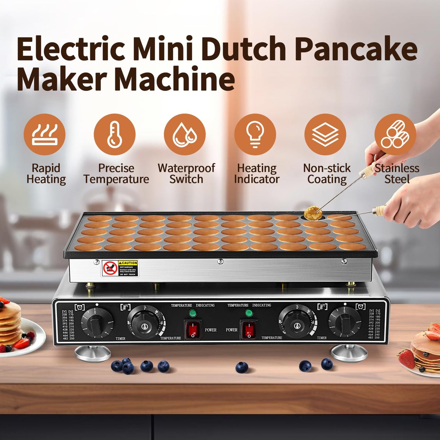 Leomru 110V Mini Pancake Baker 1800W, 50PCS Commercial Pancakes Maker Machine, 1.8 Inches Electric Muffin Waffle Maker Machine Dutch Poffertjes Grill For Home Kitchen Restaurant Snack Dessert
