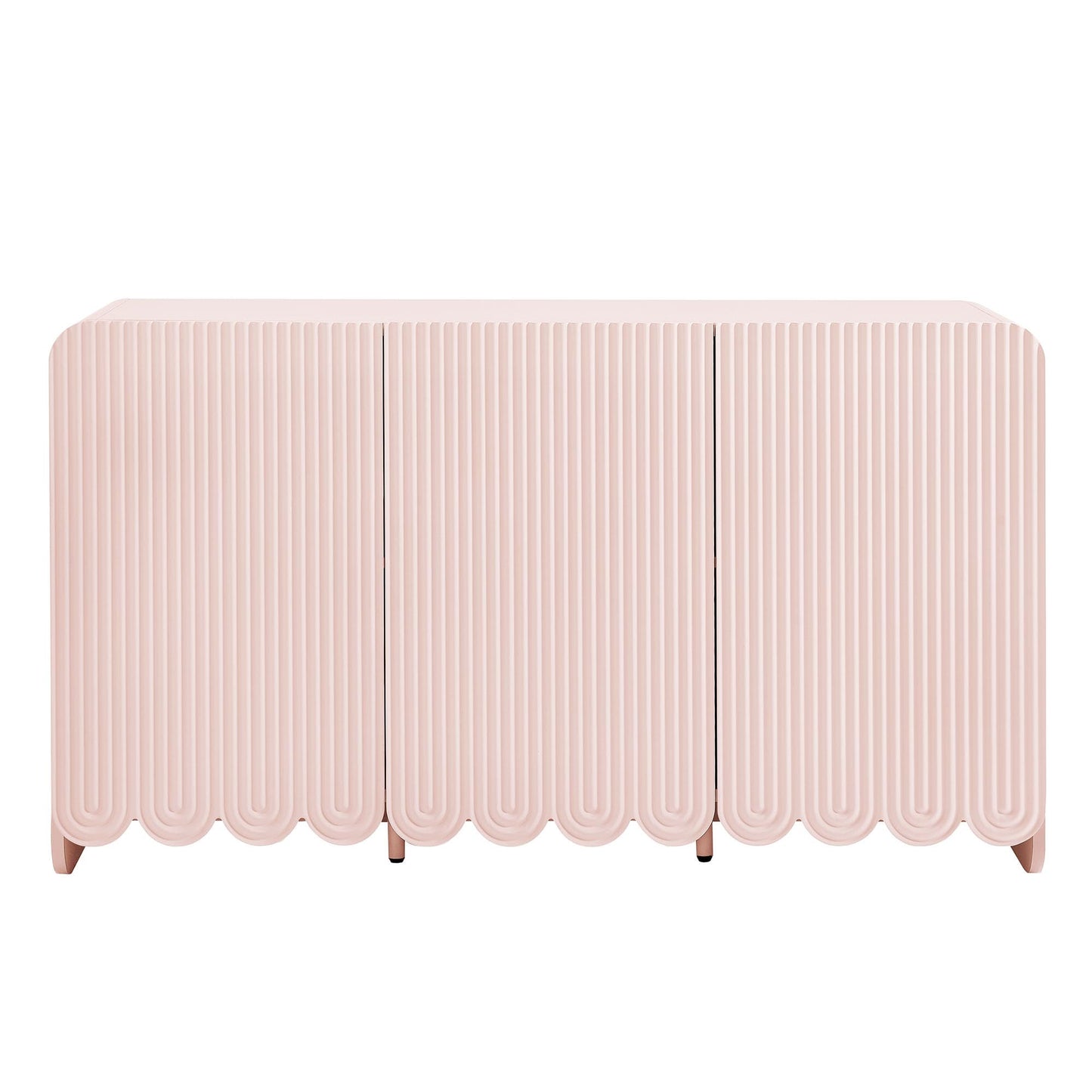 Modway Dahlia 55-Inch Fluted Sideboard Cabinet in Soft Pink — Accent Storage Cabinet with Adjustable Shelves — 3-Door Scalloped Sideboard for Living Room, Entryway, or Dining Room