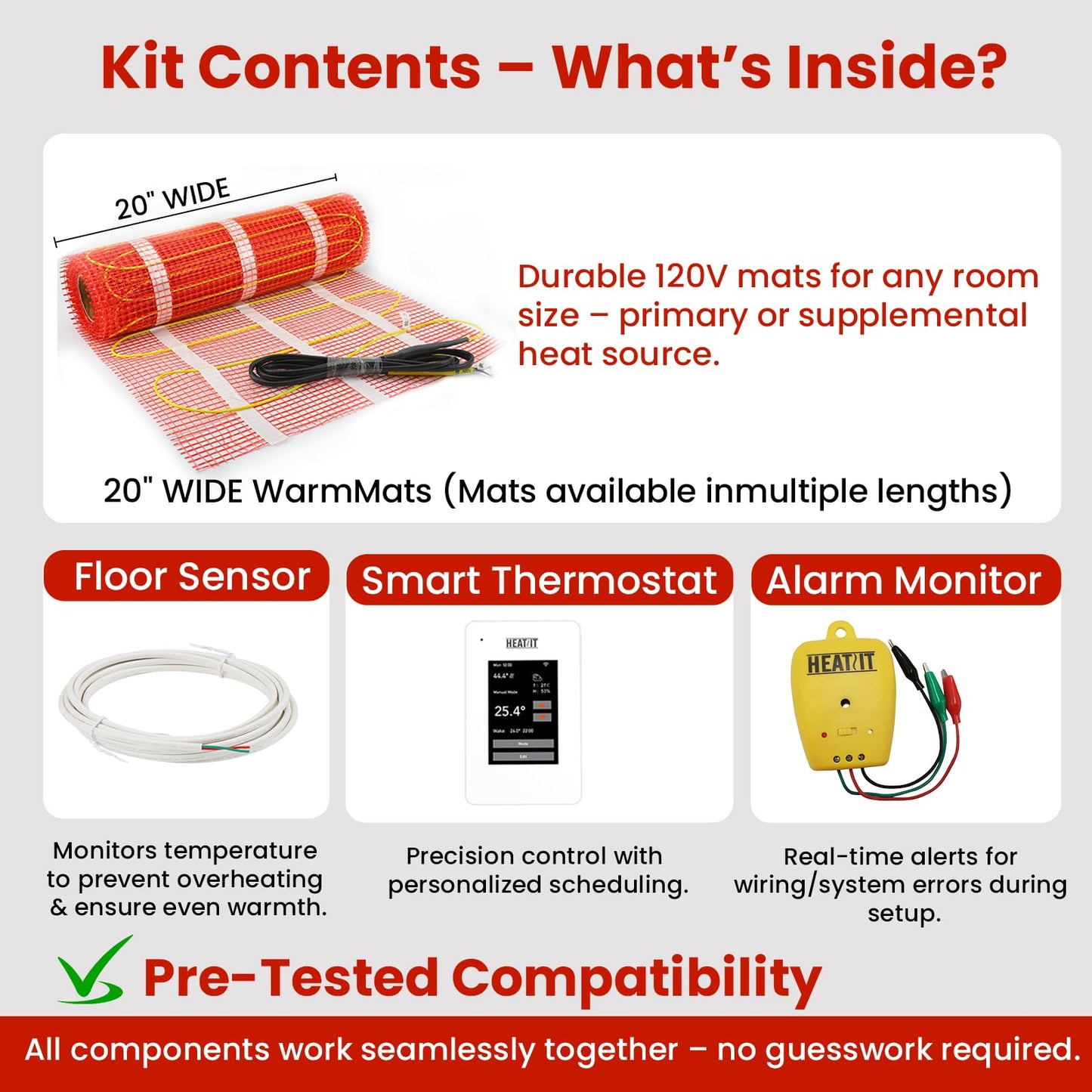 70 sqft HEATIT Warmmat Electric Radiant Self-adhesive Floor Heat Heating System & ET-7A Thermostat & Alarm Monitor