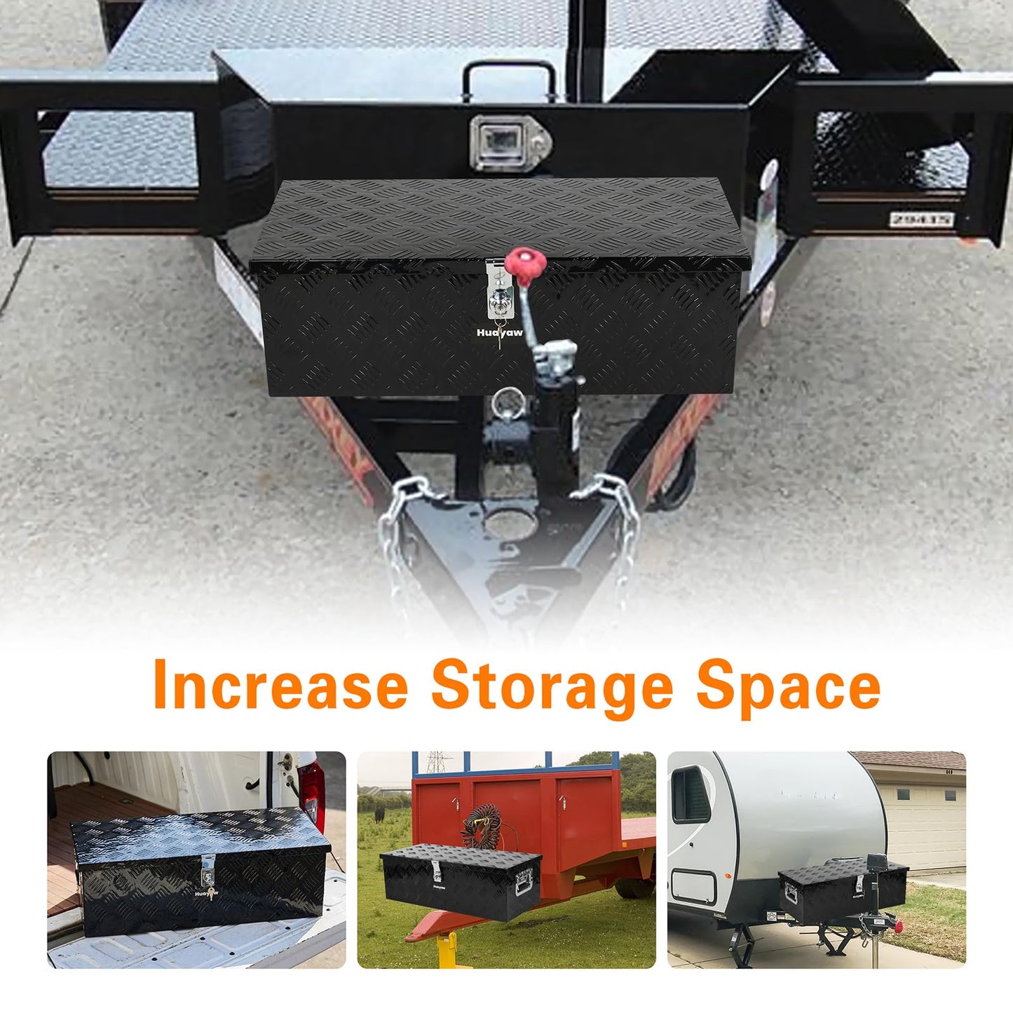 Aluminum Truck Tool Box, Heavy Duty Waterproof Truck Storage Organizer, Pickup Truck Bed RV Trailer with Side Handle, Lock and Keys (Black, 30-INCH)