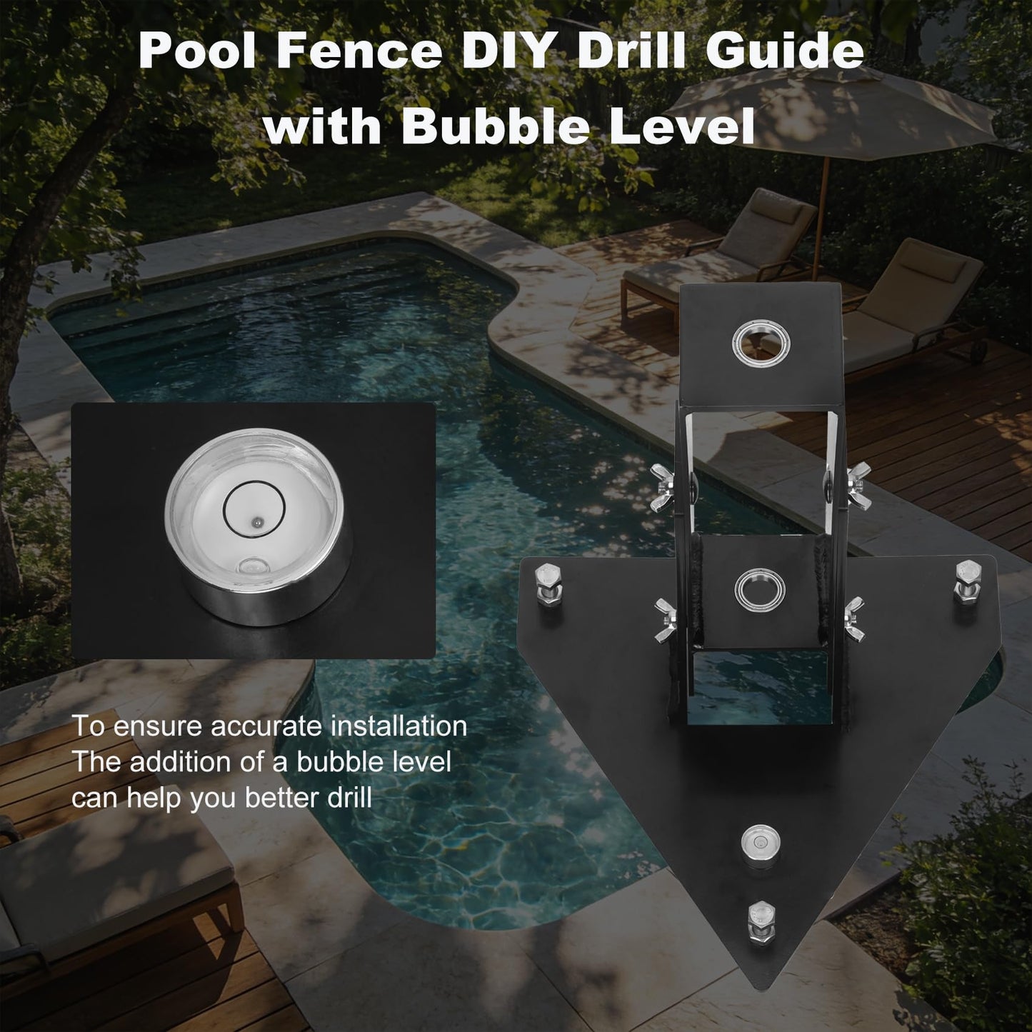 Foinwer Pool Fence Drill Guide with Bubble Level | Adjustable Angle Pool Fence Drill Guide with 5/8" Anchor Hole Size | DIY Pool Safety Fence Installation Assistant