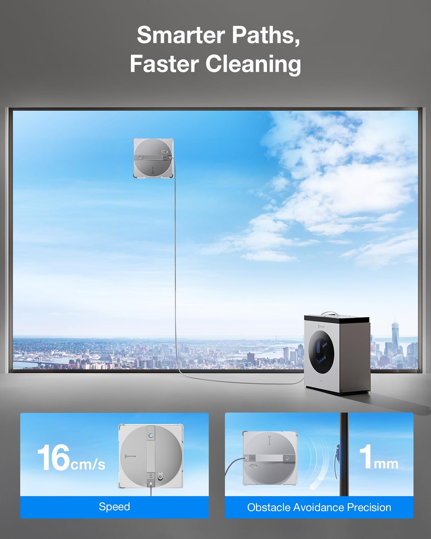 ECOVACS WINBOT W3 Omni Robot Window Cleaner with Auto Pad Washing & Multi-Functional Station, 8000Pa Suction, Intelligent Cleaning with Triple Nozzle Water Sprayer, 12-Level Protection