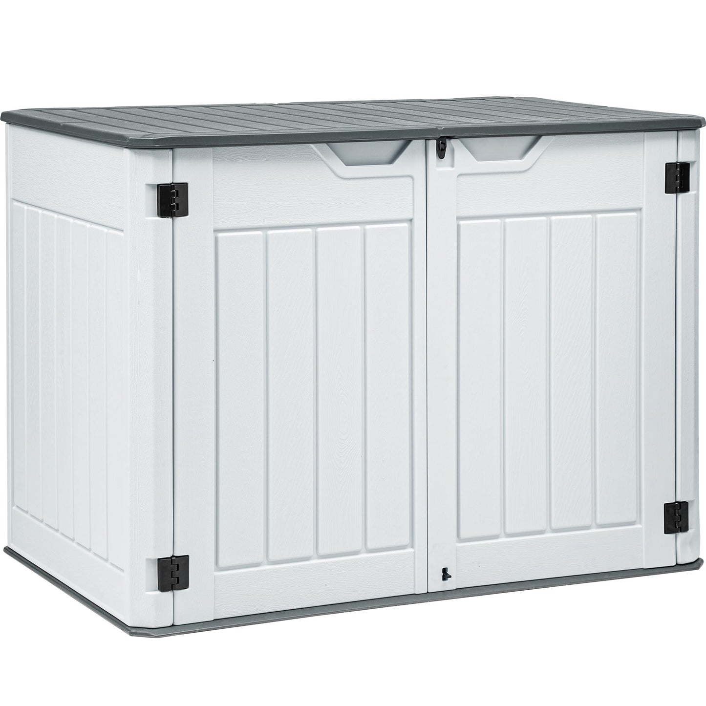 YITAHOME Large Outdoor Horizontal Storage Shed, 47 cu ft Resin Tool Shed w/o Shelf, Outdoor Waterproof Storage with Floor for Trash Cans, Garden Tools, Lawn Mower, Lockable, 4.5x2.8x3.9 ft, Light Gray