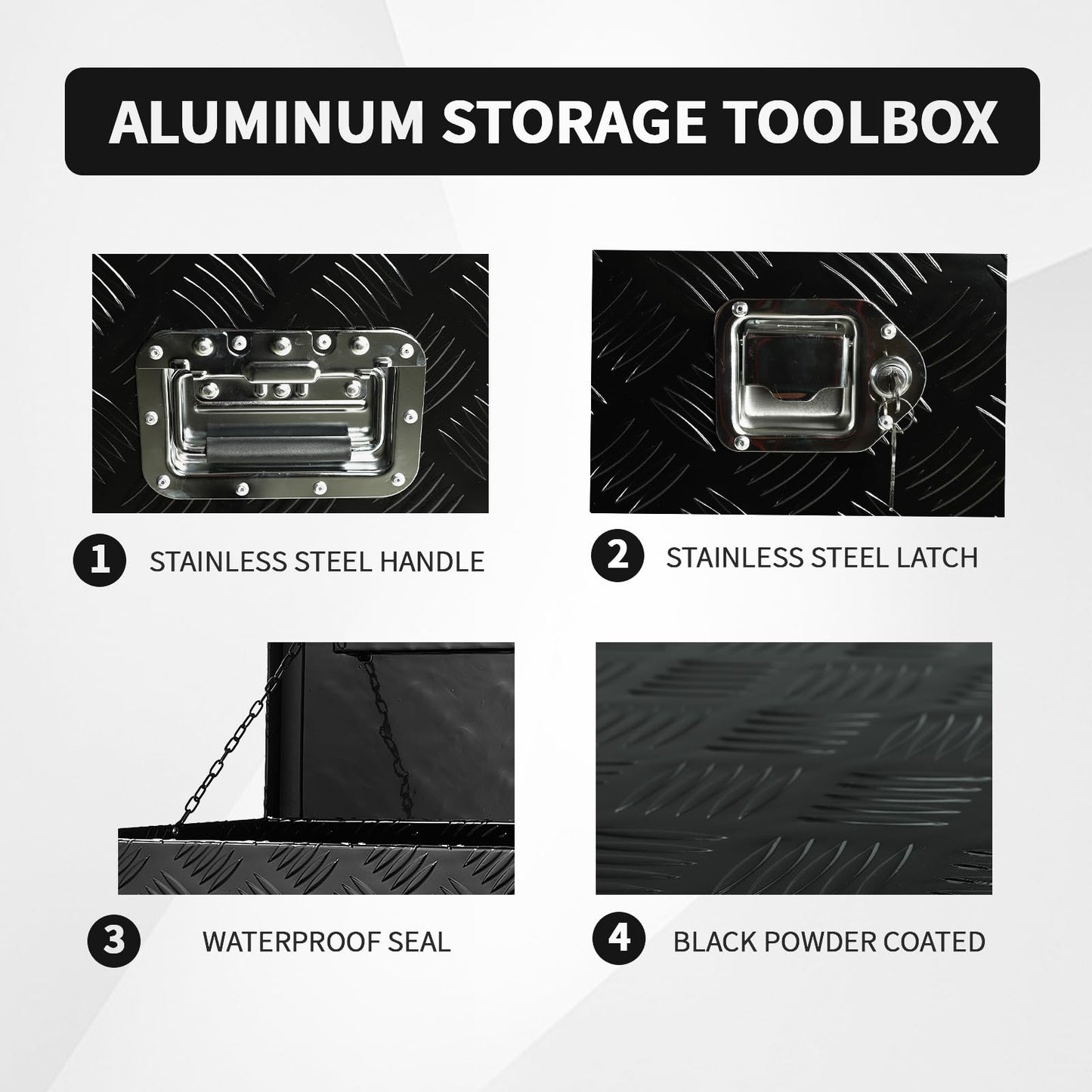 48 inch Truck Tool Box,Aluminum Truck Bed Tool Box w/Handled Lock and keys,Universal Fit for Pickup‌ Truck,Trailer,Vehicle,UTV,ATV-Black,48 X 15 X 15 inch