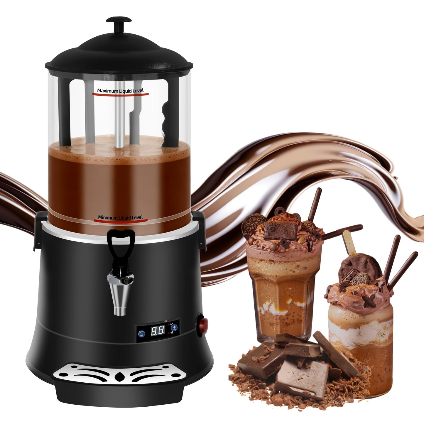 Commercial Hot Chocolate Machine - 10L/2.6Gal Hot Chocolate Maker, Electric Hot Drink Dispenser, 86-194°F Temperature Control Hot Beverage Maker for Cocoa, Milk, Coffee, Juice - Black