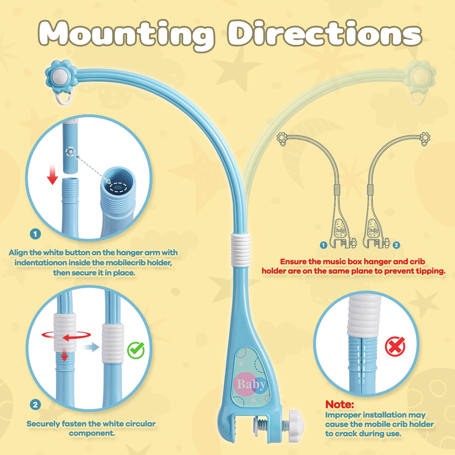 Mini Tudou Baby Musical Mobile Crib with Music and Lights, Timing Function, Projection, Take-Along Rattle and Music Box for Babies Boy Girl Toddler Sleep