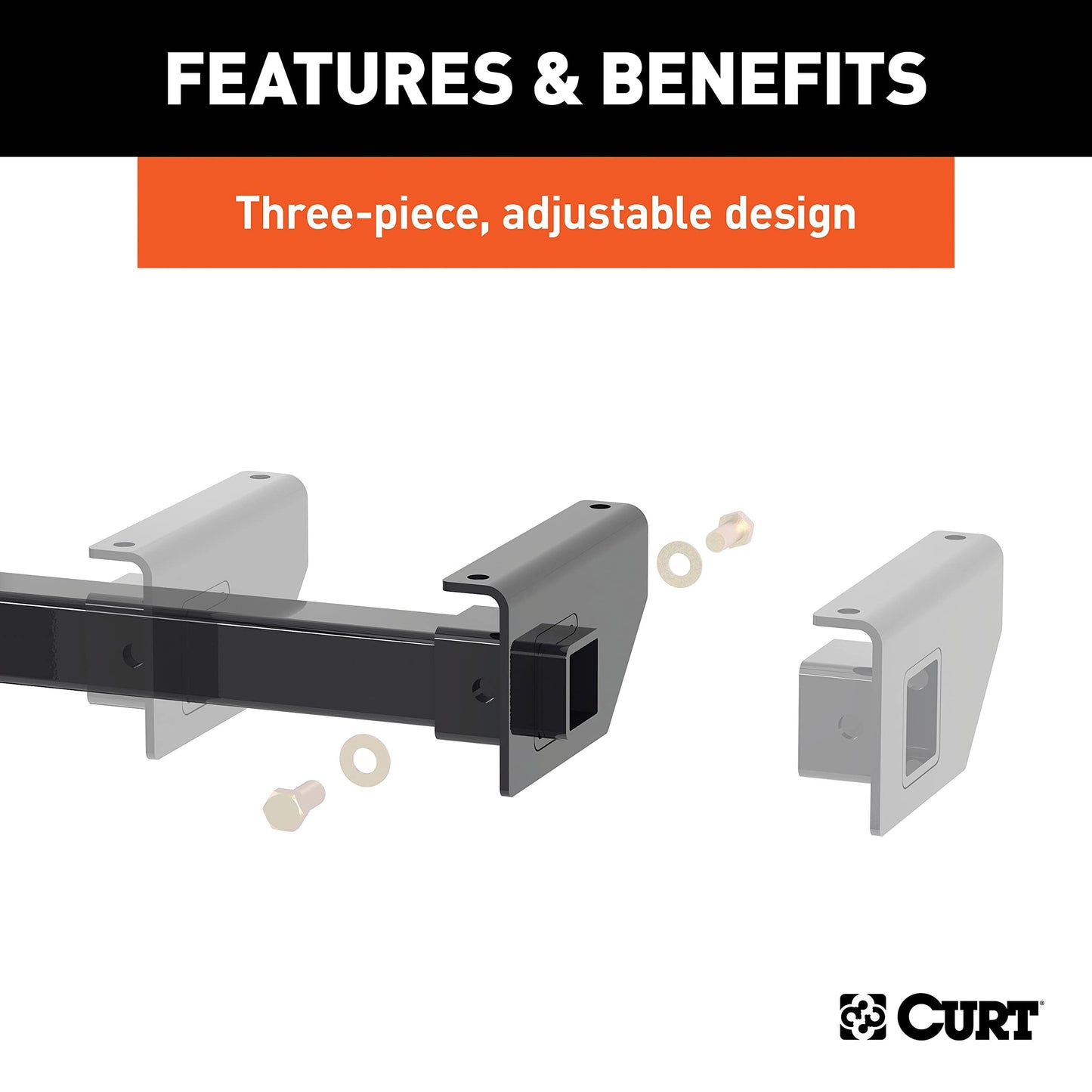 CURT 13702 Camper Adjustable Trailer Hitch RV Towing, 2-Inch Receiver, 5,000 lbs., Fits Frames up to 51 Inches Wide