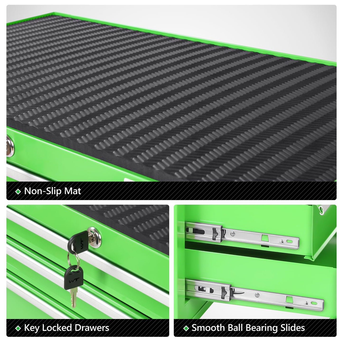 DNA MOTORING 7-Drawer Rolling Tools Chest, Rolling Tool Storage Cabinet, Heavy Duty Mechanic Tool Cart, Trolley Organizer for Garage, Warehouse, Workshop, Green, TOOLS-00399