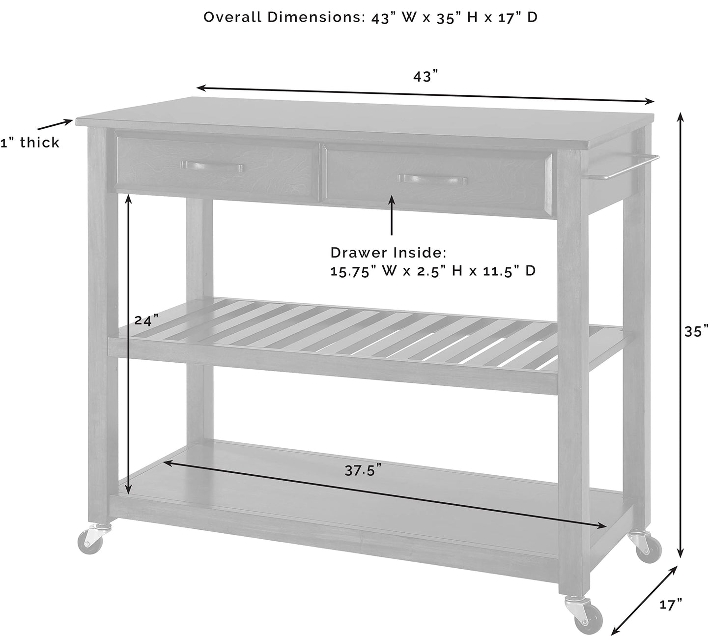 Crosley Furniture Granite Top Kitchen Prep Rolling Cart, Microwave Stand, Coffee Bar, with Shelves, White