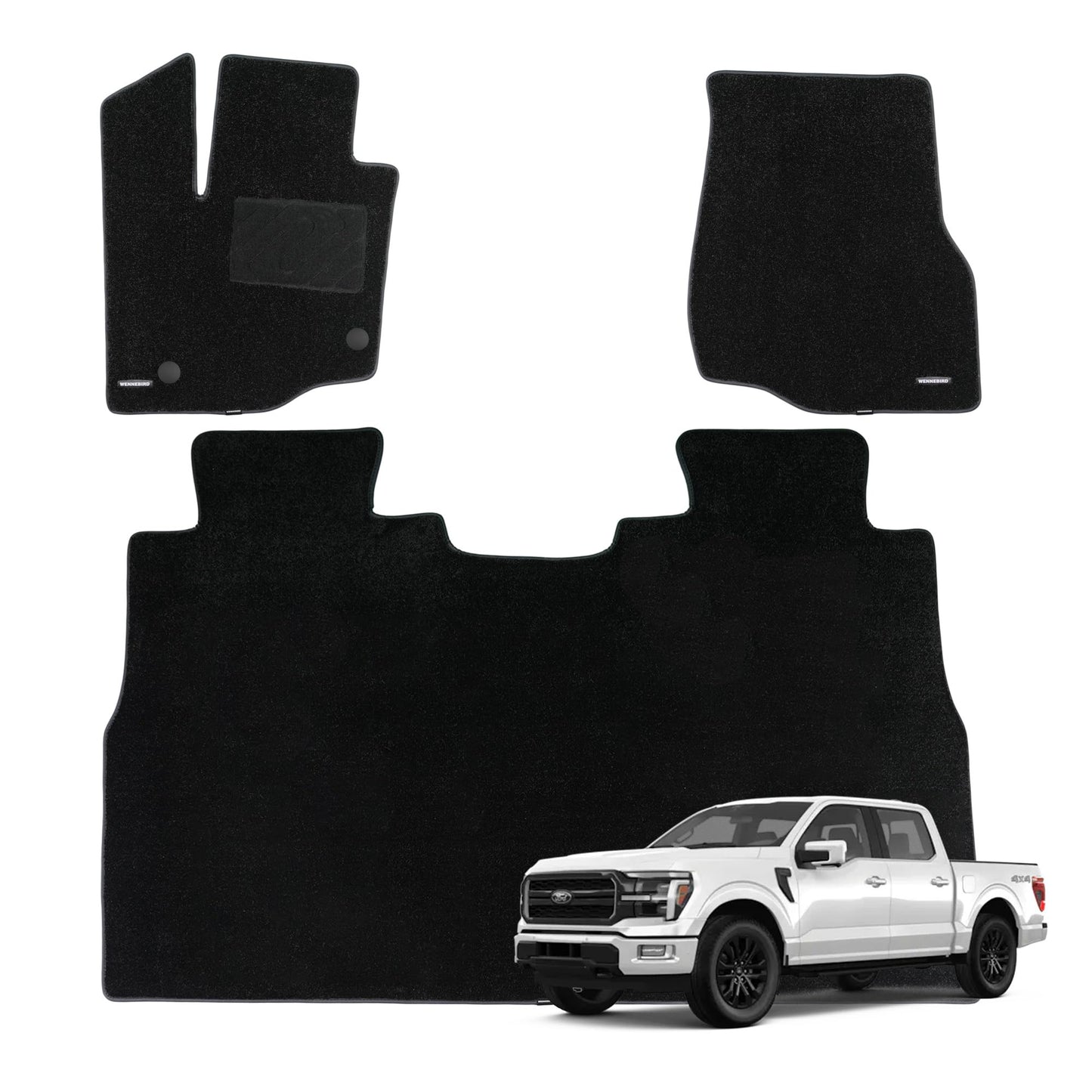 WENNEBIRD Superior Carpet Floor Mats for 2015-2026 Ford F-150 SuperCrew Cab (Excludes Under-Seat Fold-Flat Storage), 0.5-Inch Ultra-Thick, Noise-Reducing, All-Weather Waterproof Anti-Slip – 3-Pc Set