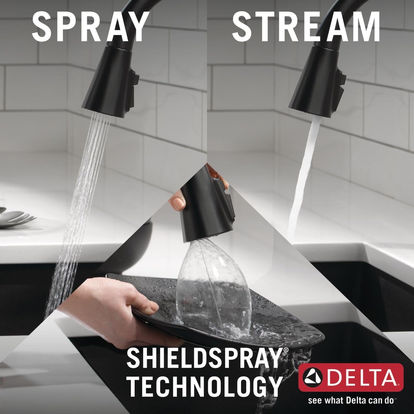 Delta Lenta Matte Black Kitchen Faucet with Pull Down Sprayer, Modern Single Hole Kitchen Sink Faucet, Single Handle, Matte Black 19802Z-BL-DST