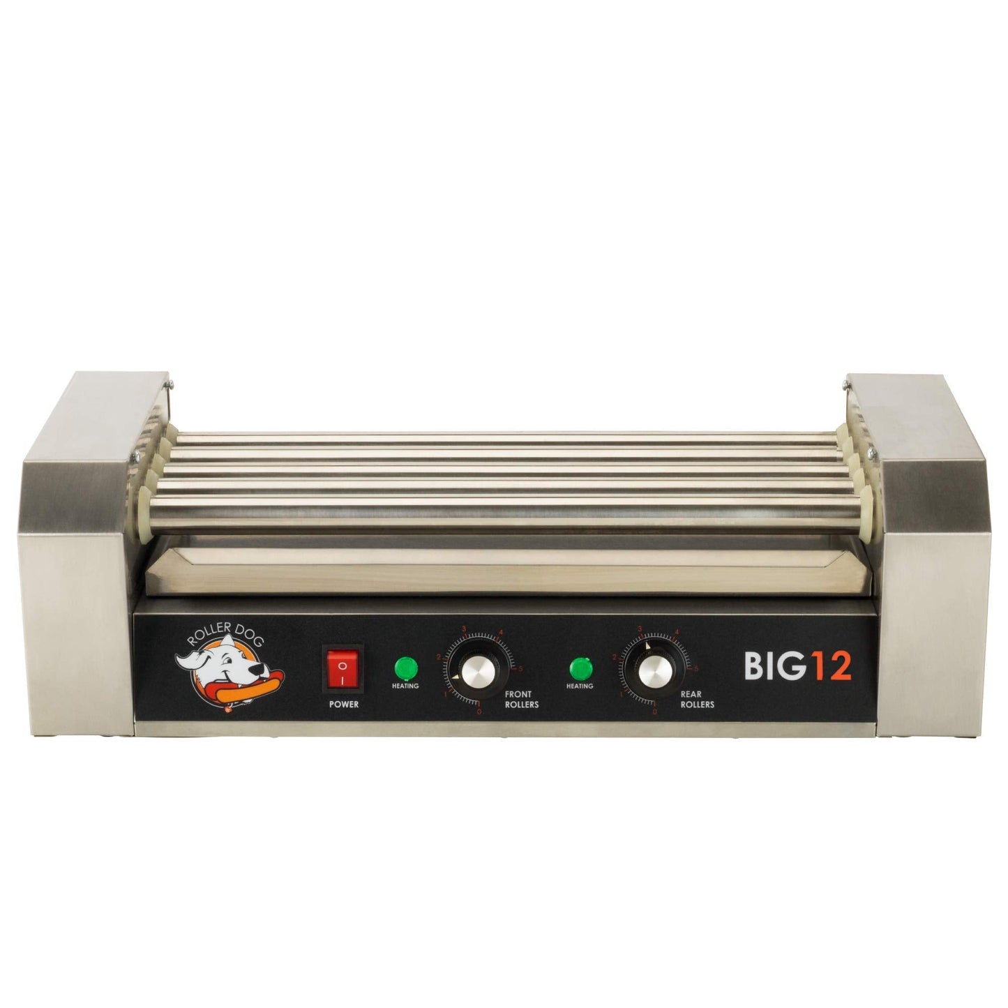 RollerDog Funtime RDB12SS Stainless Steel Non Stick Hot Dog Roller Grill with Drip Pan with Dual Temperature Controls
