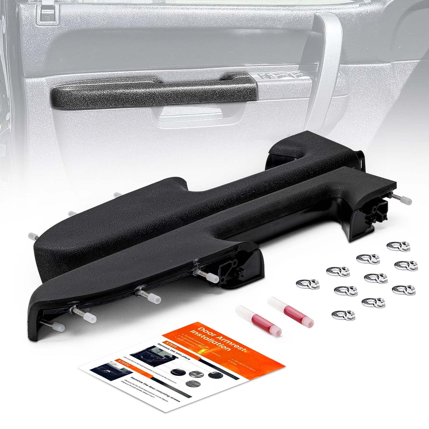 Front 1 Pair Left Driver/Right Passenger Side Door Panel Armrest Repair with Door Release Handle Below Armrest (17 inch) Compatible with Chevy Silverado/GMC Sierra 1500 2500HD 3500HD 2010-2014, Black