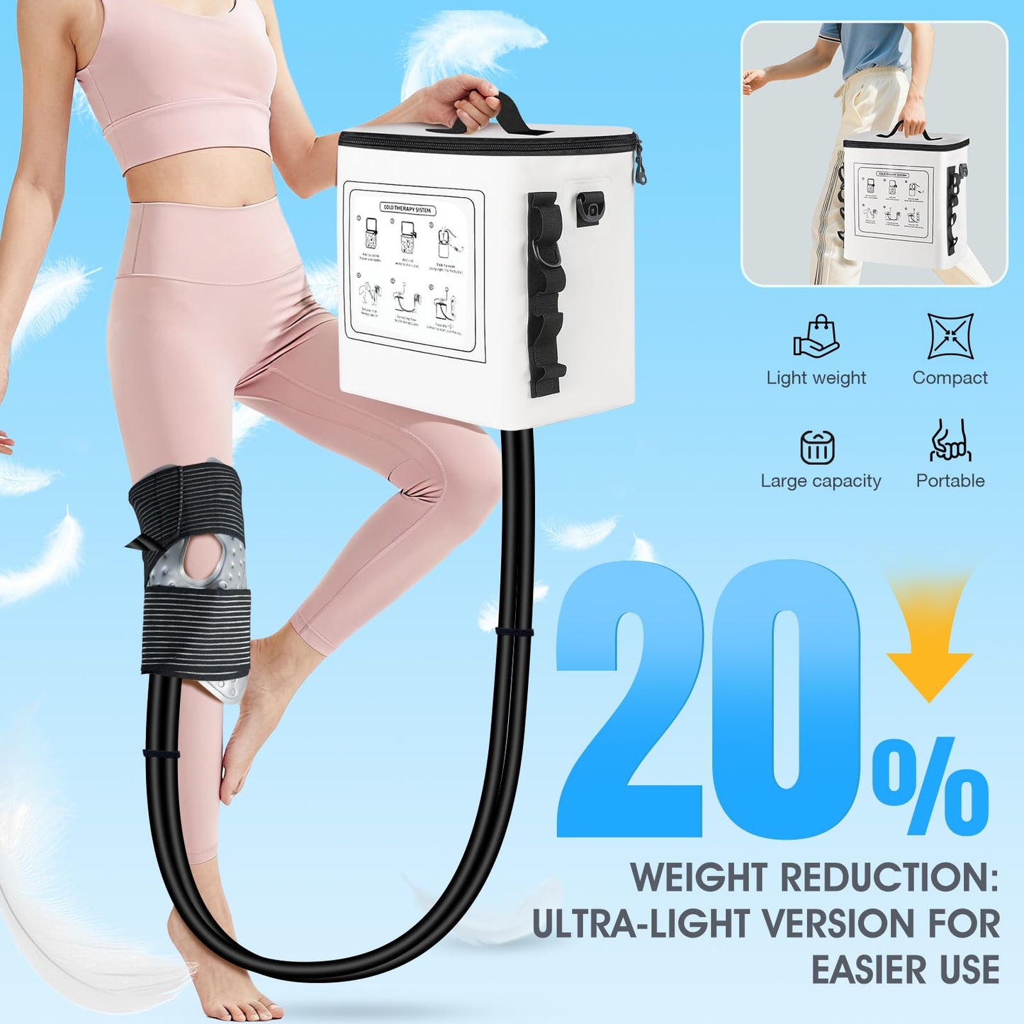 Upgraded Ice Machine for Knee After Surgery,3.0 Portable Cold Therapy Machine for Knee Replacement,Ice Compression Knees Machine for Hip,Cold Therapy Machine with 6 Timer,Electric Ice Pack for Knees