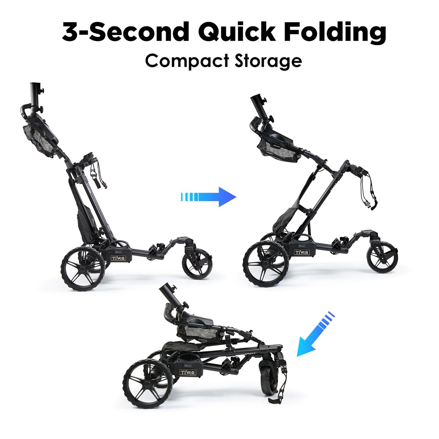 Tivor Electric Golf Push Cart with Remote Control,3 Wheel Golf Push cart with 4V10Ah Li-Ion Battery, 9 Speed Gears, Extra Large Storage, 360° Front Wheels, 2-Stage Folding with E-Brake