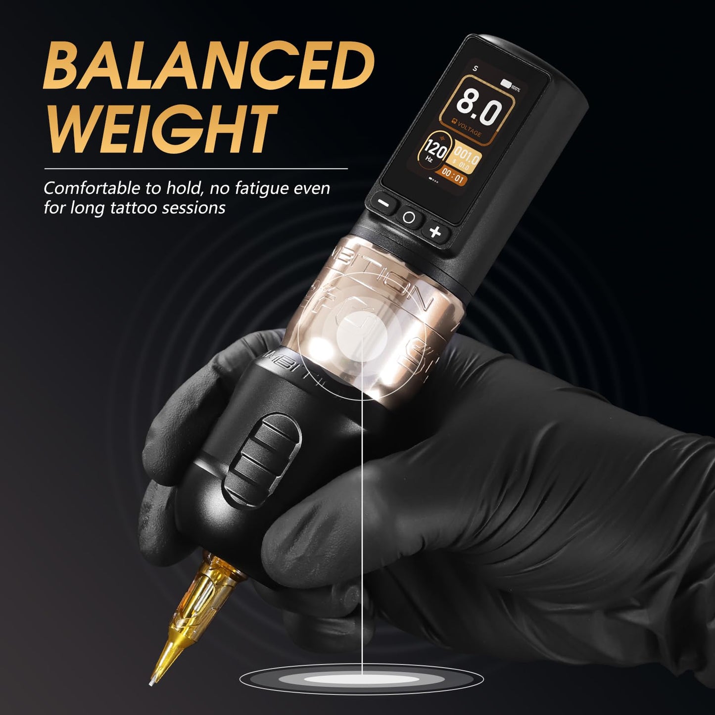 Ambition Soldier 270 Wireless Tattoo Machine, 270 g.cm Torque Brushless Motor Cordless Tattoo Gun, Rotary Tattoo Cartridge Pen with Dual 2400mAh Touchscreen Battery Supply for Artists