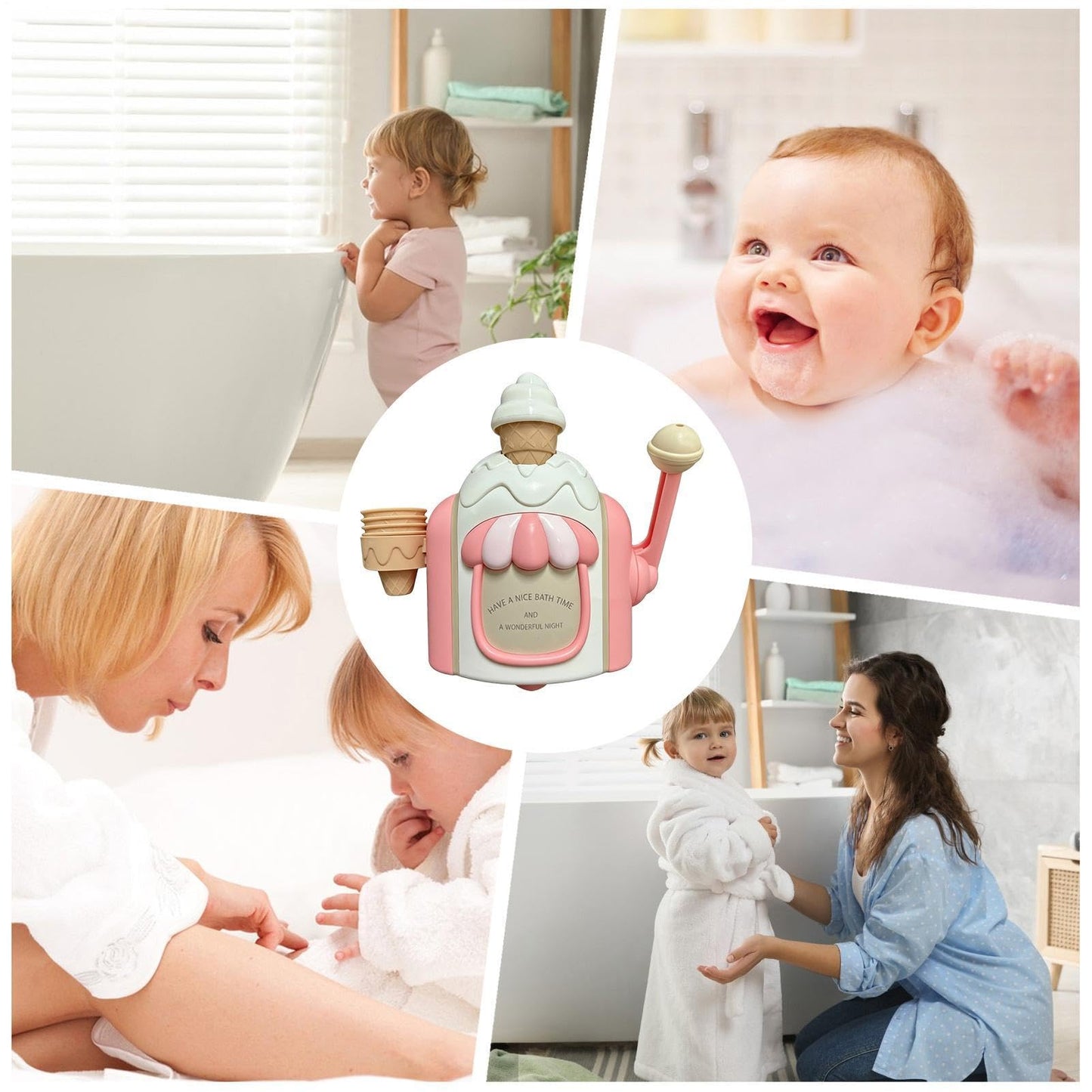 Bath Bubble Ice Cream Maker, Bath Ice Cream Foam Maker,ba-th Bubble Machine, Bathtub IceReam Bathing Toy for 3-6 Years Old Boys Girls Home Bathroom Tub Shower Room Park