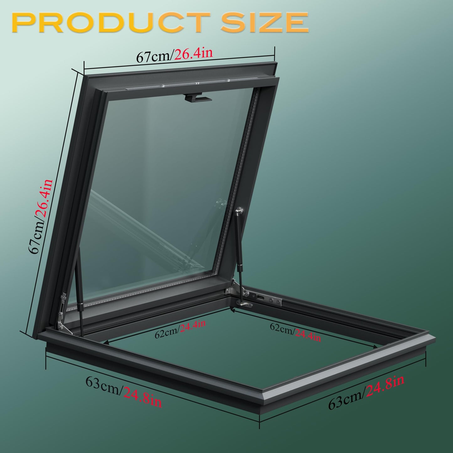 Viuseo Manual Skylight Window, Skylights for House Roof with Double Tempered Glass and Aluminum Alloy Frame, Roof Skylight for Home/Sun Room/Attic/Basement Daylighting