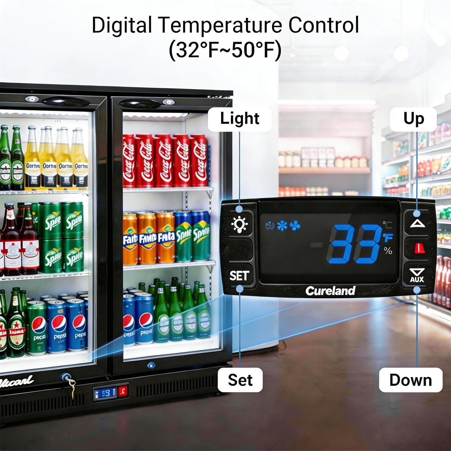 NAFCOOL Back Bar Cooler Fridge,7 Cu Ft Mini Compact Commercial Beer Refrigerator Beverage Undercounter Refrigerator, Commercial Display Fridge with LED Light Adjustable Shelves,ETL Approval