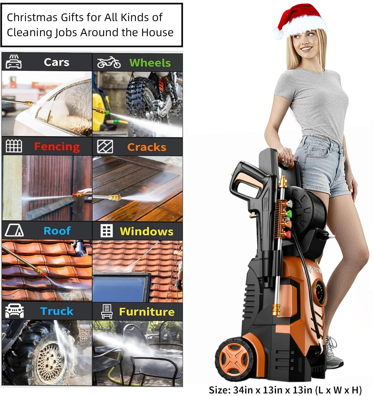 Pressure Washer 5000PSI with Adjustable Touch Screen 8 Level, 34" Tall, 4 Quick Connect Nozzles,Inlet Hose&Filter&500mlFoam Cannon for Cars/Fences/Driveways/Home Cleaning,Red