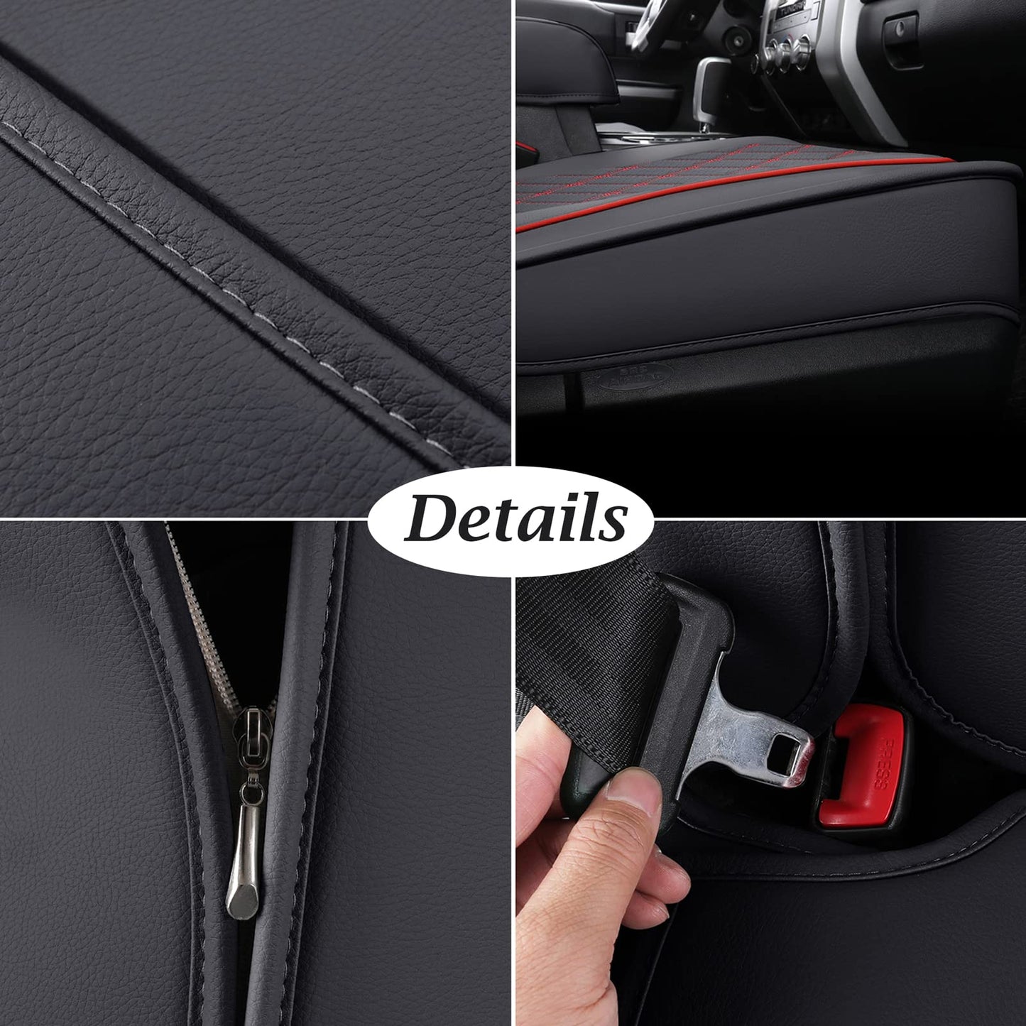 Coverado Tundra Seat Covers Full Set, Leather Car Seat Covers for Trucks, Automotive Seat Covers Protector Custom Fit 2007-2021 Toyota Tundra(Red)